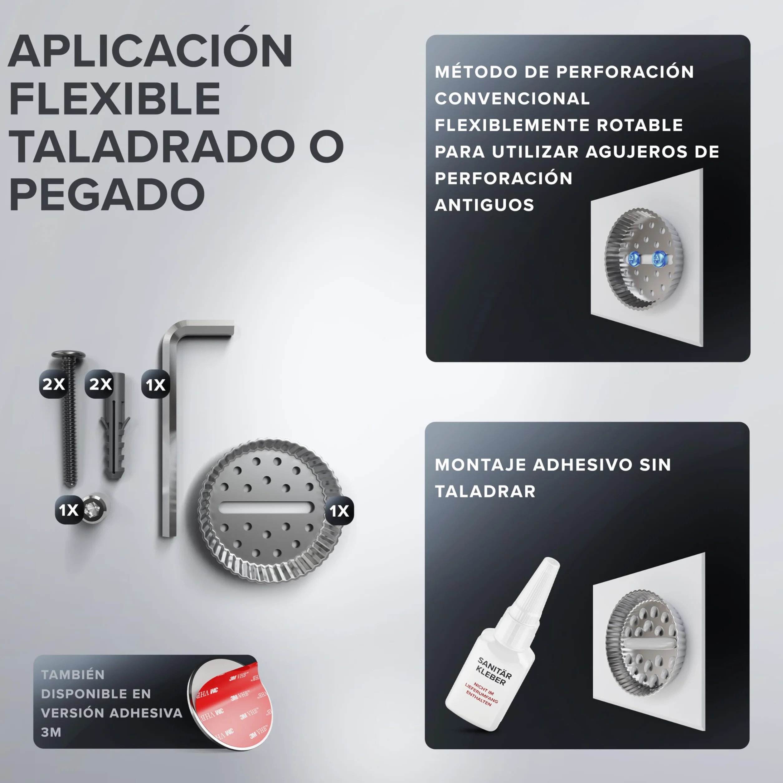 Ovimarin Anillo de toalla Rubjerg rectangular acero inoxidable plateado toallero para taladrar fijación en la pared baño