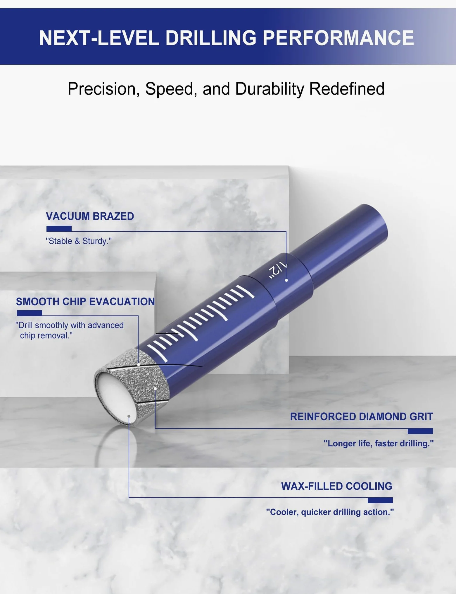 Juego de 6 brocas de diamante para porcelana, cerámica, vidrio y más – Brocas versátiles para azulejos para una perforación eficiente y precisa