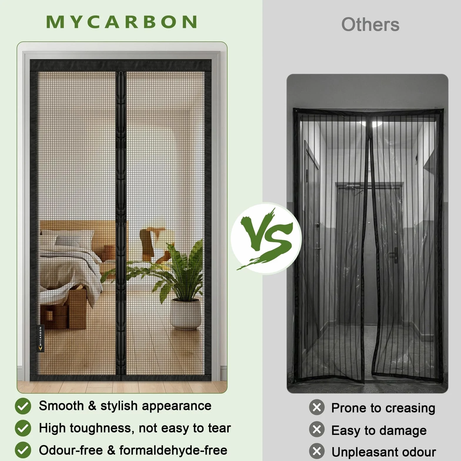 MYCARBON Mosquitera Puerta Magnetica de Fibra de Vidrio Material Ignífugo Mosquiteras para Puertas Resistente a Arañazos de Gatos, Anti UV, con Cinta Adhesiva, 120x220cm, Negra