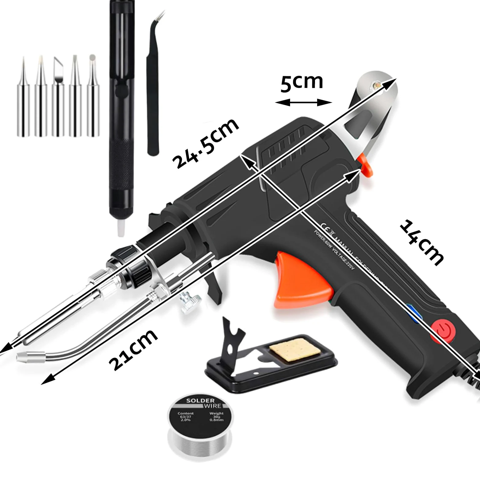 Internally Heated Industrial Welding Tools, Multi-Function Soldering Iron Soldering Gun Set, Automatic Corded Soldador Para Metales, Portátil individual, Negra (Calentamiento interno)