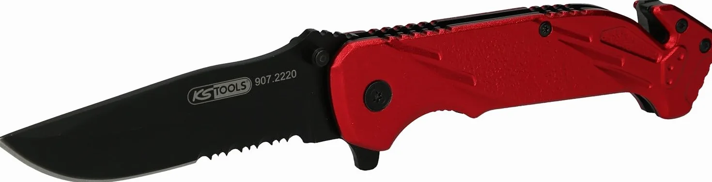 KS Tools 907.2220 Cuchilla plegable con seguro y cortador de cinturones