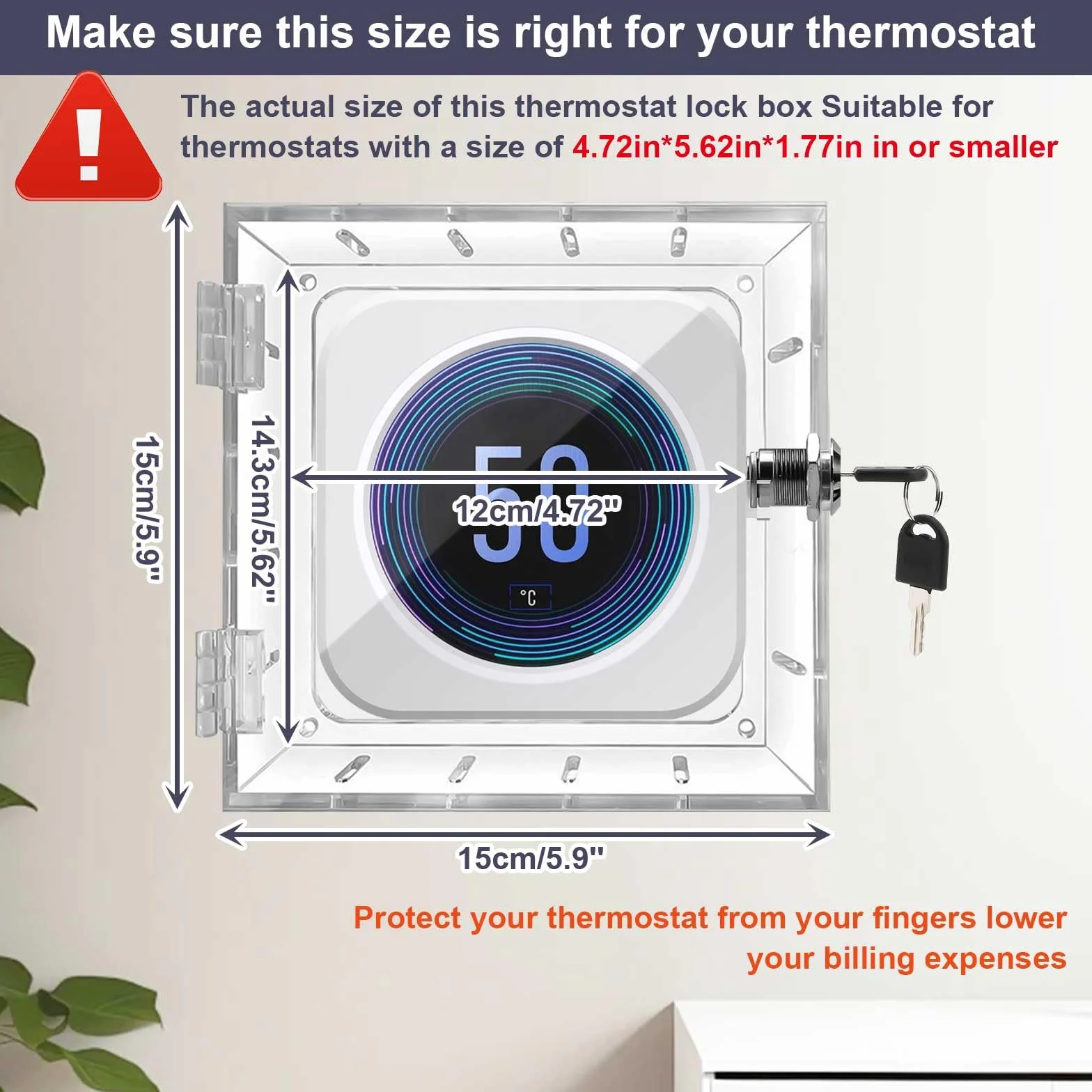 2 Piezas Caja de Bloqueo de Termostato con Cerradura y 2 Llave, 12x14.3x4.5cm Acrílico Transparente Protector de Termostato Universal, Cubierta Termostato Pared para Hogar Dormitorio Restaurantes
