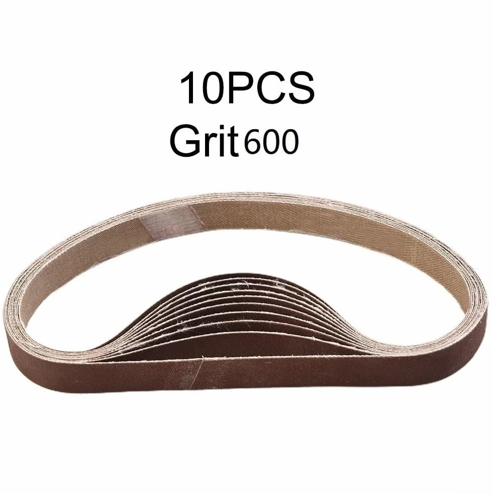 Juego de bandas de lija de óxido de aluminio de 15 x 452 mm, grano 60-600, para amoladora duradera para pulido de madera, metal, plástico, vidrio y piedra (600)