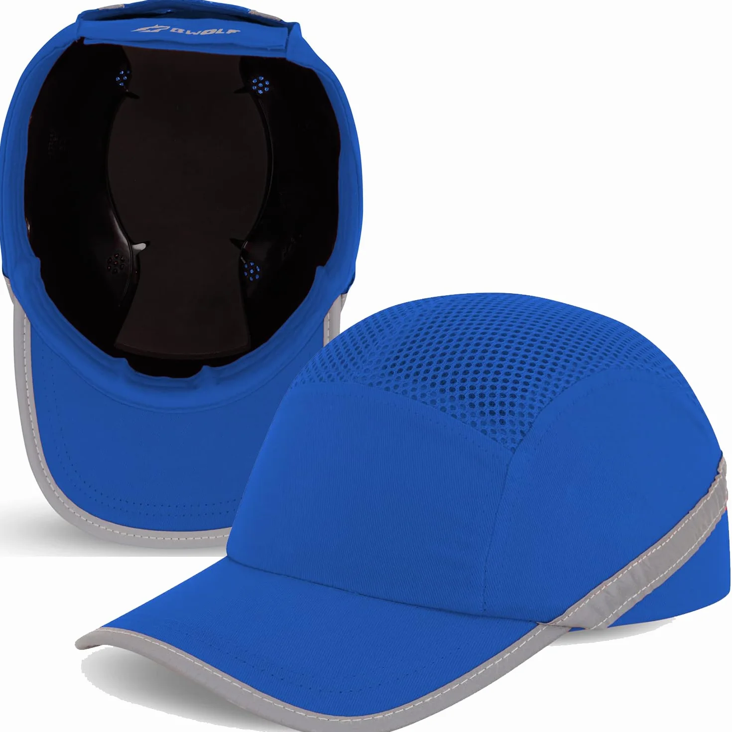 BWOLF TRIVOR Gorra Seguridad Trabajo Casco Obra Casco Seguridad con Carcasa ABS EN 812, Tira Reflectante, Azul Royal
