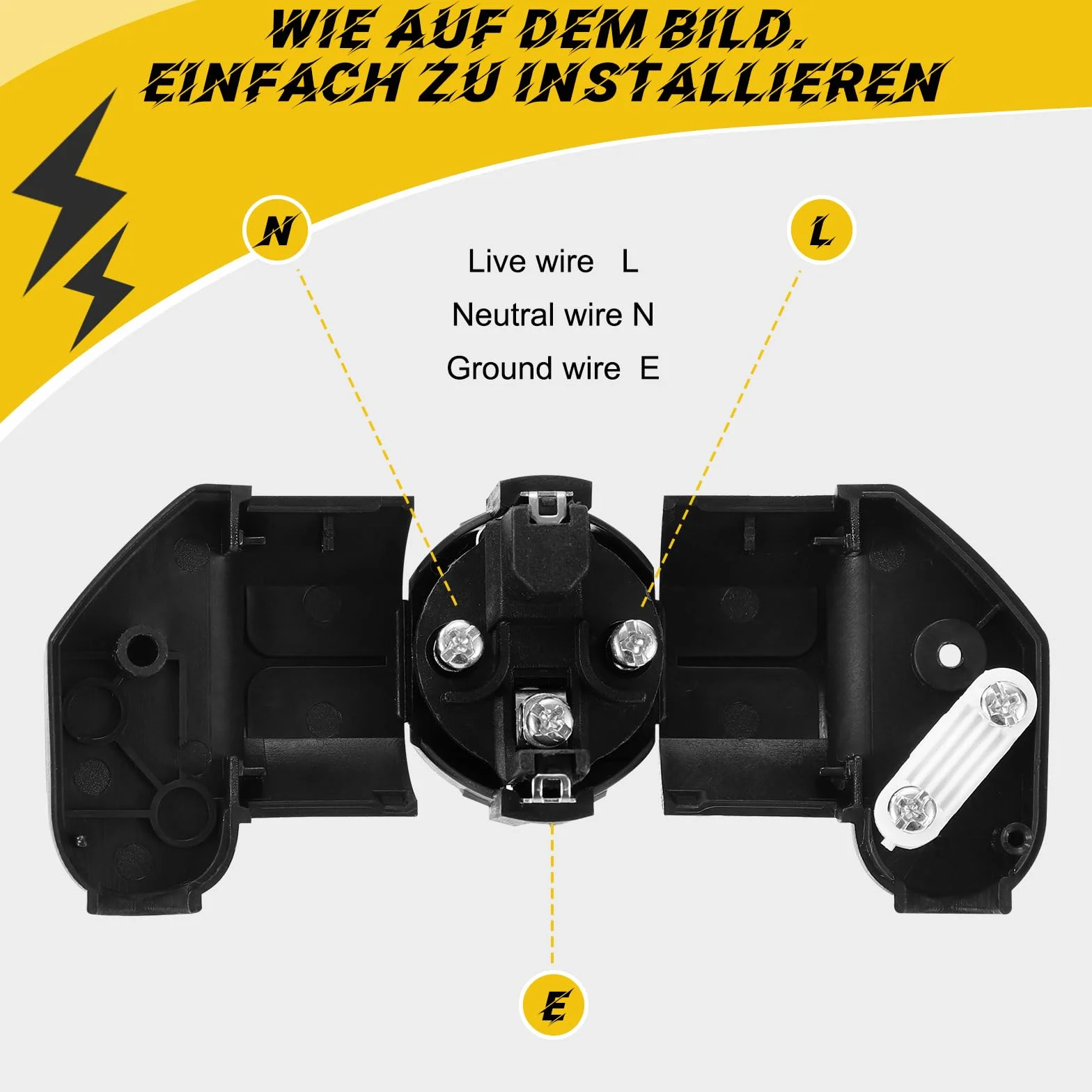 Enchufe Schuko Macho 250V 16A IP20 Negro 4 Piezas