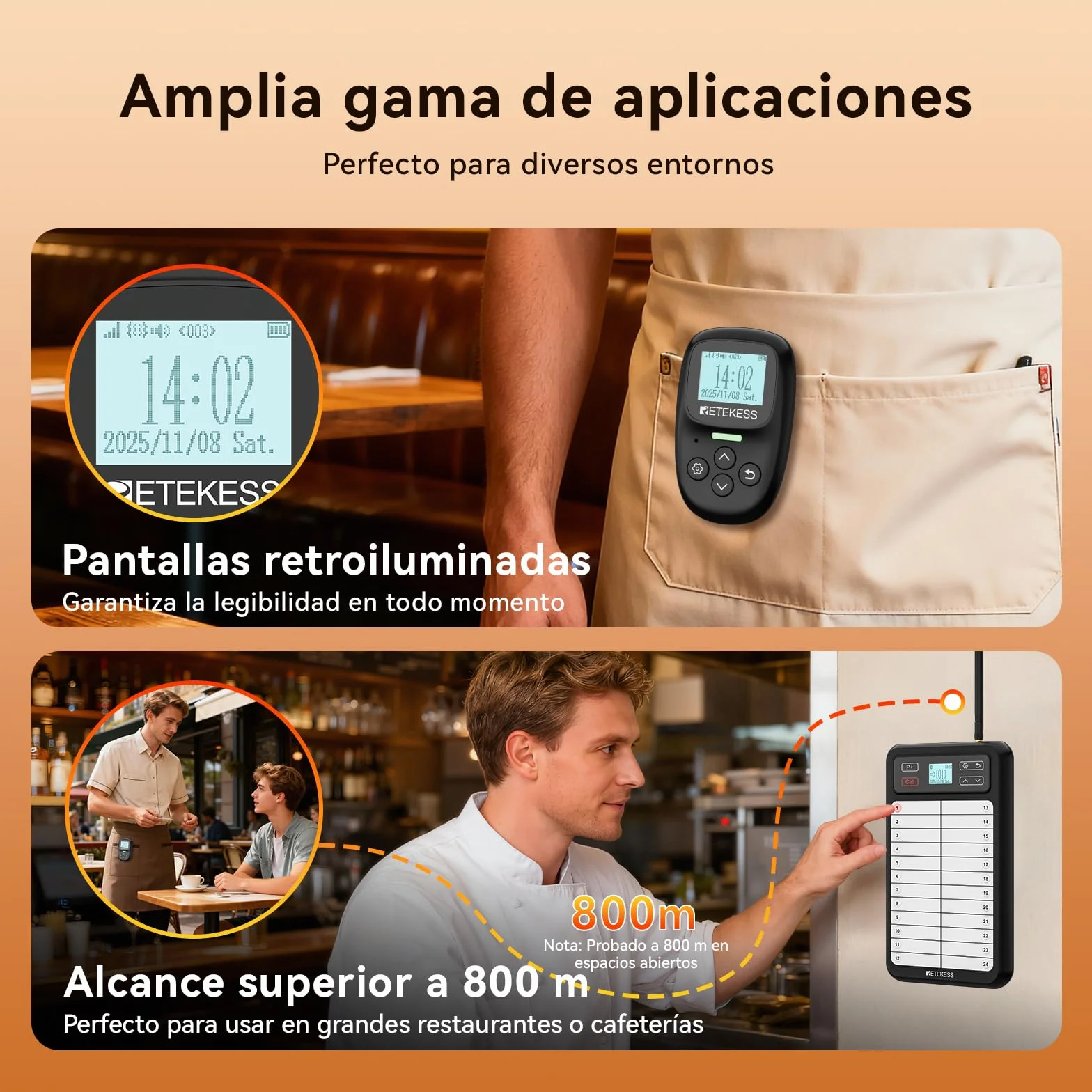 Retekess TD037 Buscapersonas Restaurante Sistema de Llamadas 24 Teclas Intermitente Audible 6 Unidades