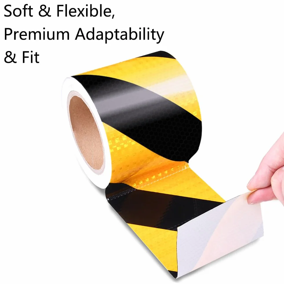 Cinta Reflectante, Cinta Reflectante Impermeable de 10 CM x 10 M Cinta de Advertencia Autoadhesiva Cinta de Seguridad Llamativa Cinta de Advertencia para vehículos, automóviles - Amarillo y Negro