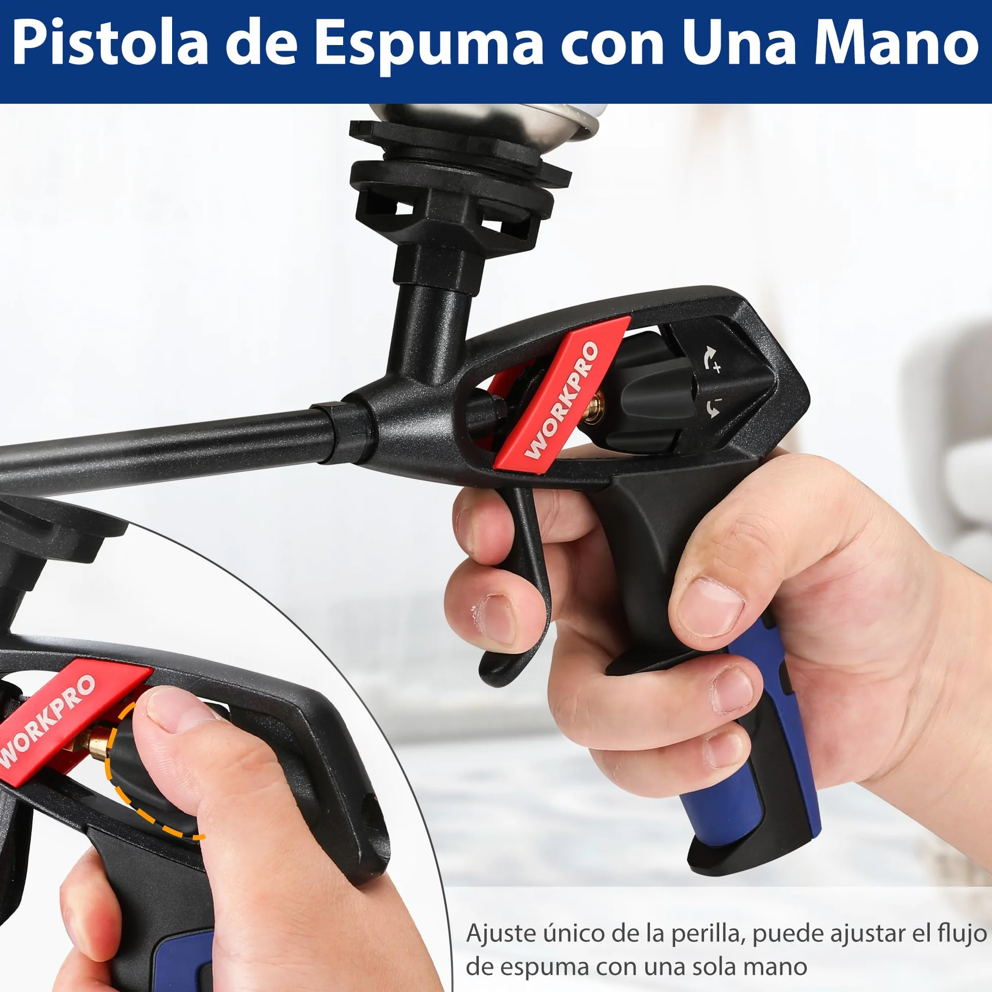 WORKPRO Pistola Espuma Poliuretano,Pistola para Espuma Profesional, Pistola Poliuretano Recubierta de PTFE, Pistola de Espuma con Boquilla de Cobre, Rellenar y Sellar Proyectos de Bricolaje