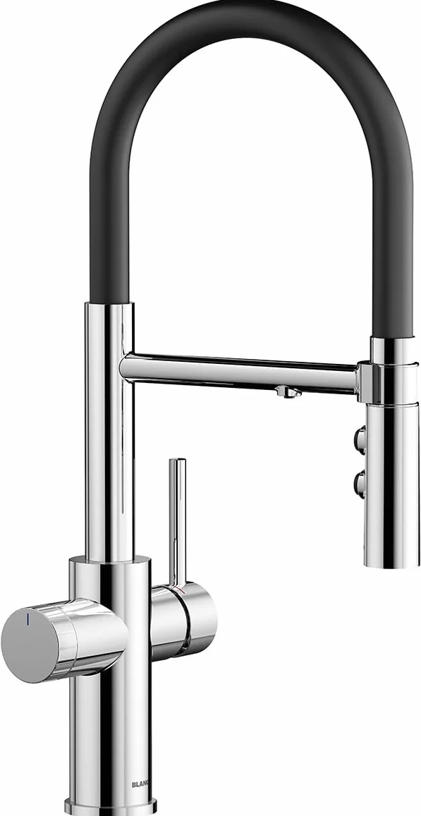 BLANCO CATRIS-S Flexo Grifo de cocina cromado Alta presión Agua filtrada BWT Cambio de chorro transparente a ducha
