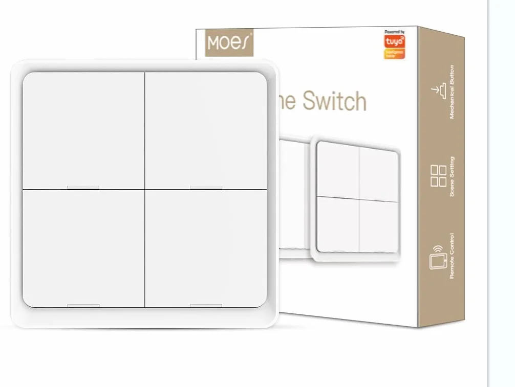 MOES Zigbee Interruptor Inalámbrico Inteligente, 4 Vía 12 Scene Smart Button Switch para Tuya Smart Device, Requiere Tuya/MOES/Smart Life APP(batería incluida,blanco)