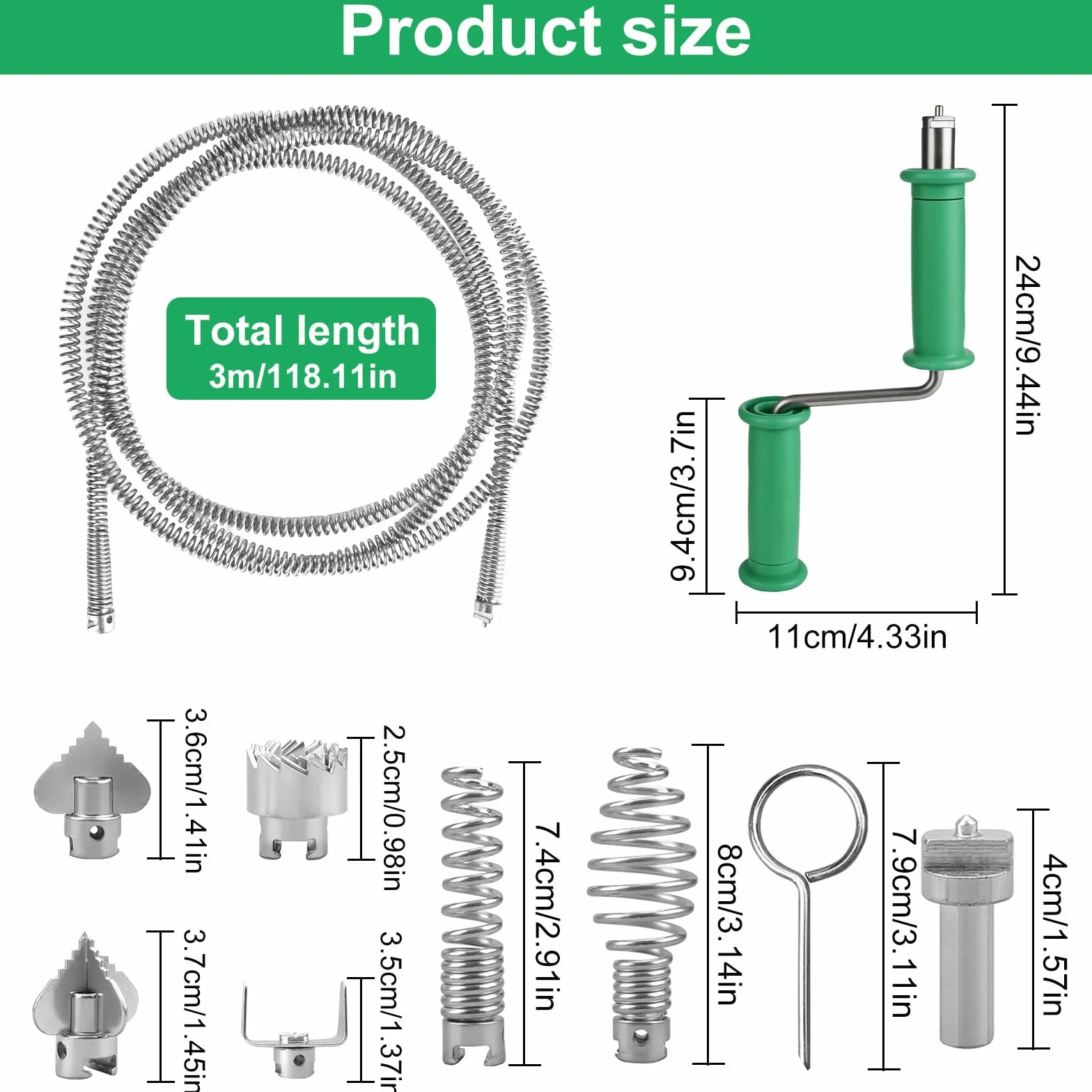 Espiral de limpieza de tuberías de 5 m, en espiral, 12 mm, con 6 unidades de desatascadores en espiral para inodoros, desatascamiento, alcantarillado, bañera