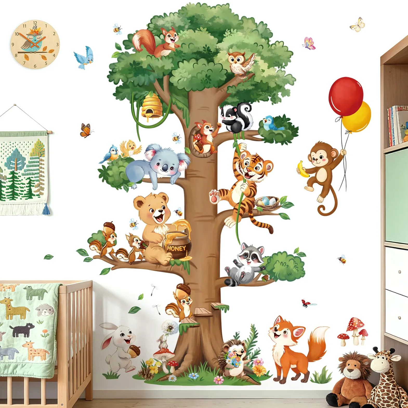 decalmile Pegatinas de Pared Animales del Bosque Árbol Grande Vinilos Decorativos Animales Zorro Conejo Ardilla Adhesivos Pared Habitación Infantiles Niños Bebés Guardería