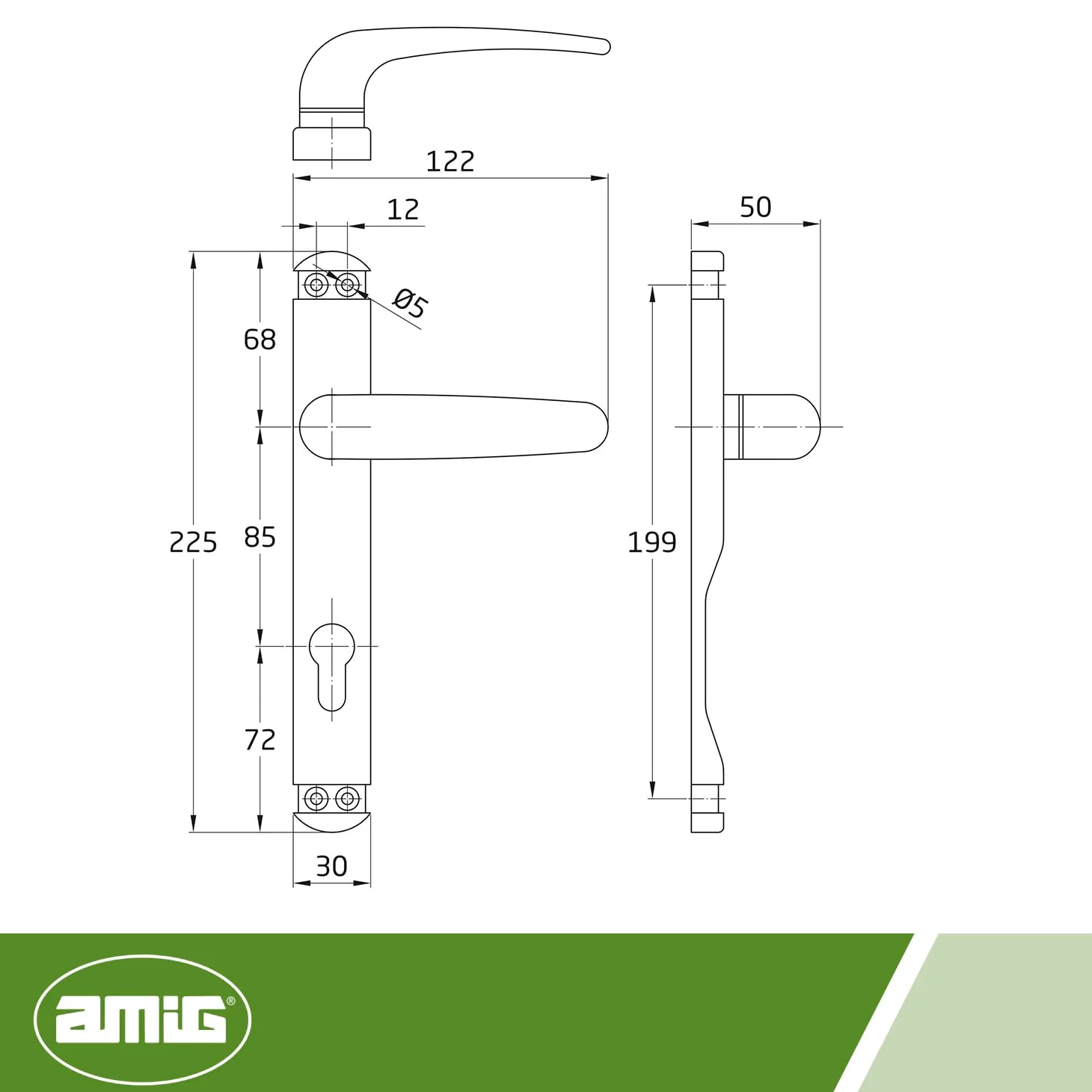 Amig – Juego de manillas para puertas – Manilla con placa estrecha y bocallave para cerradura – diseño moderno y resistente con tornillería incluida – 225 x 30 mm, bocallave 85 mm – Aluminio – Negro