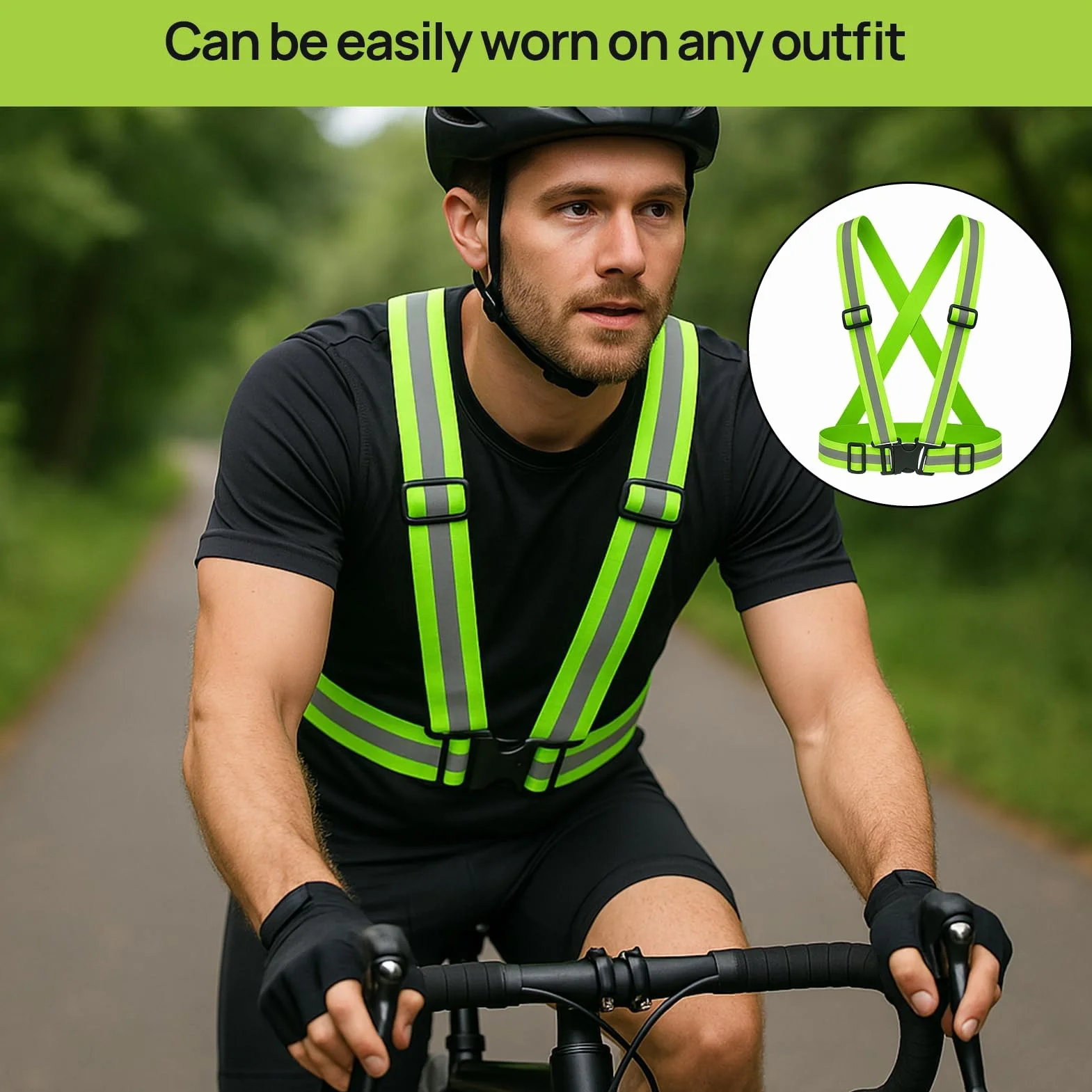 Chaleco reflectante de alta visibilidad de 2 piezas, cintura elástica ajustable, chaleco de seguridad transpirable para exteriores, para hombres y mujeres, ciclismo, motociclismo, jogging, verde