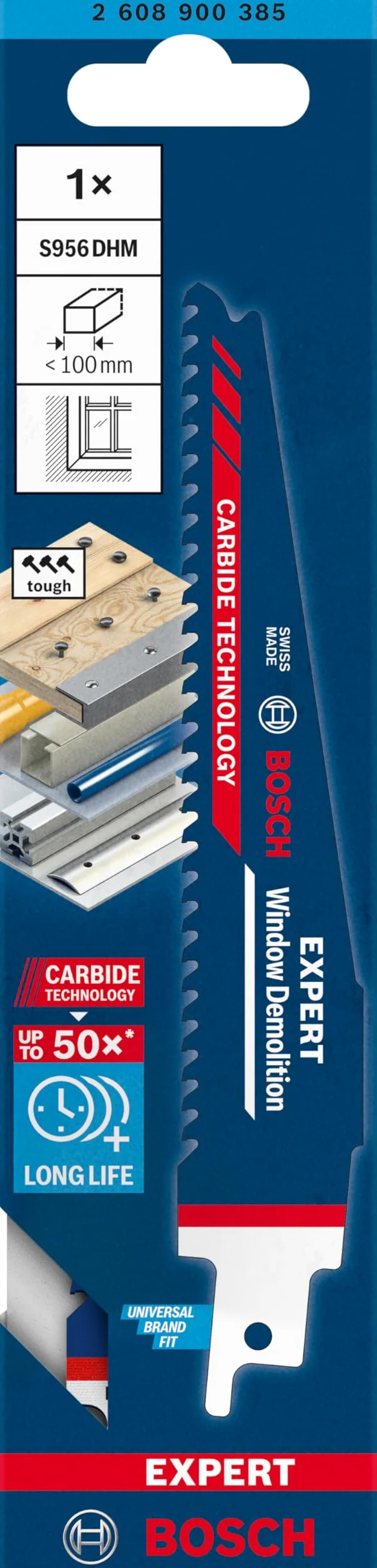 Bosch Professional 1x Hoja de sierra sable Expert `Window Demolition` S 956 DHM (para Madera con metal duro, Longitud 150 mm, accesorios Sierra sable)