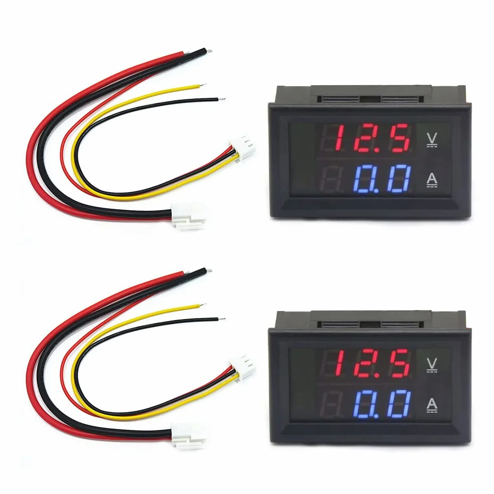 VooGenzek 2 Piezas 0.28" LED Voltímetro Amperímetro, Detector Rojo y Azul Panel de Medidor de Corriente de Voltaje Amp Voltímetro, DC 0-100V 10A Detector de Voltaje