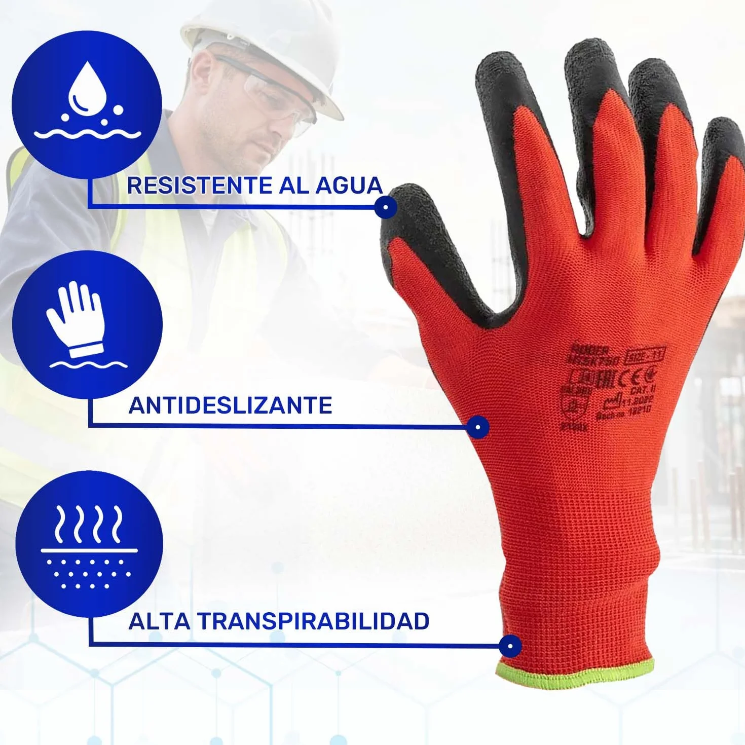 MONTERAL 24 Pares Guantes de Trabajo Talla 9 L Protección Cat II Recubiertos de Látex Anti-Slip - Guantes Trabajo Hombre y Mujer Pueden Usarse para Obra Taller Mecanico Jardineria Montaje