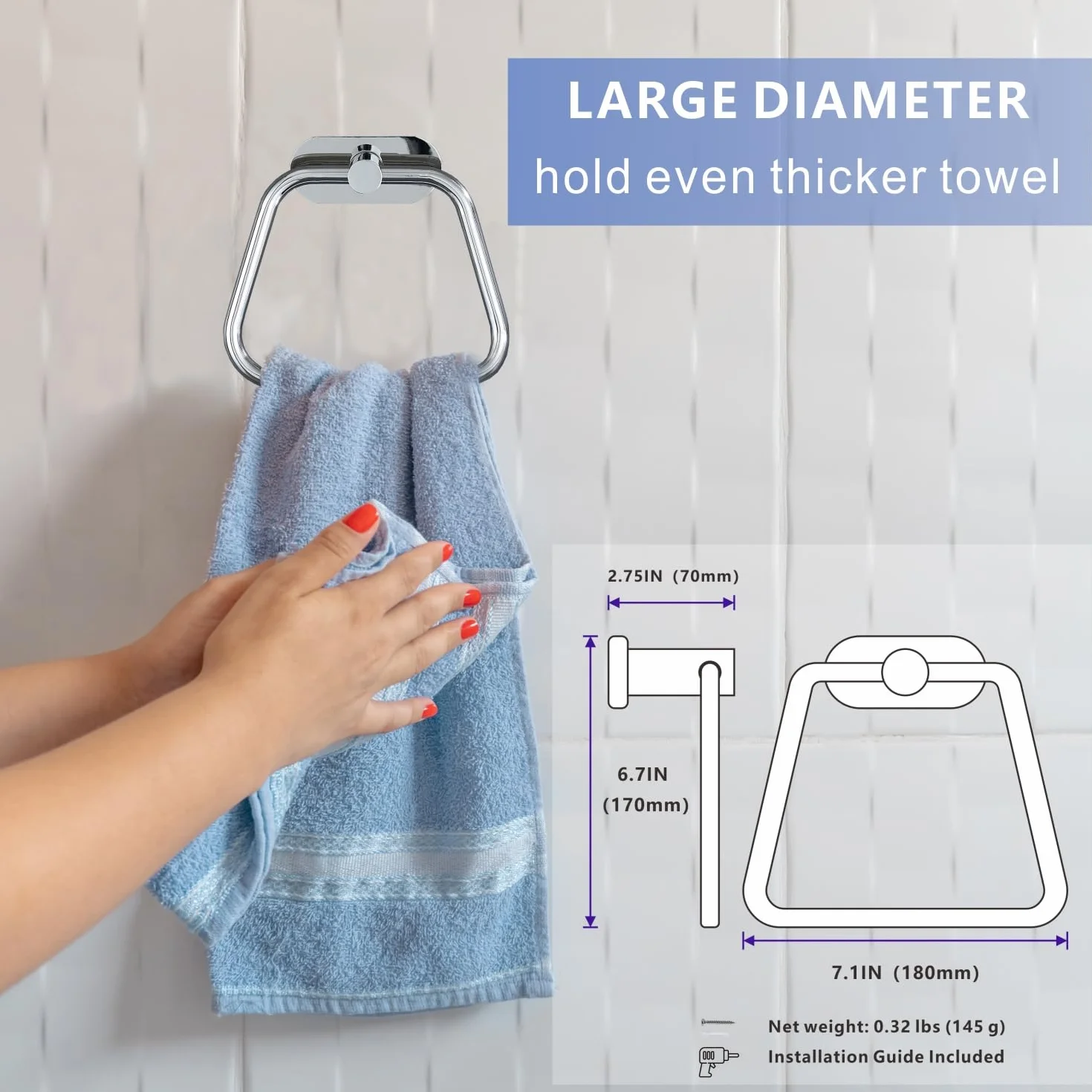 Toallero Autoadhesivo Acero Inoxidable 304 para Baño, Gancho Toalla Escalera, Montaje Pared sin Taladrar Cromo