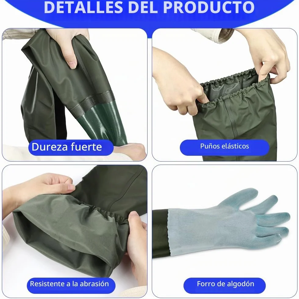 Guantes de Estanque Impermeables 70cm para Jardinería Pesca Acuarios Trabajo Industrial Verde