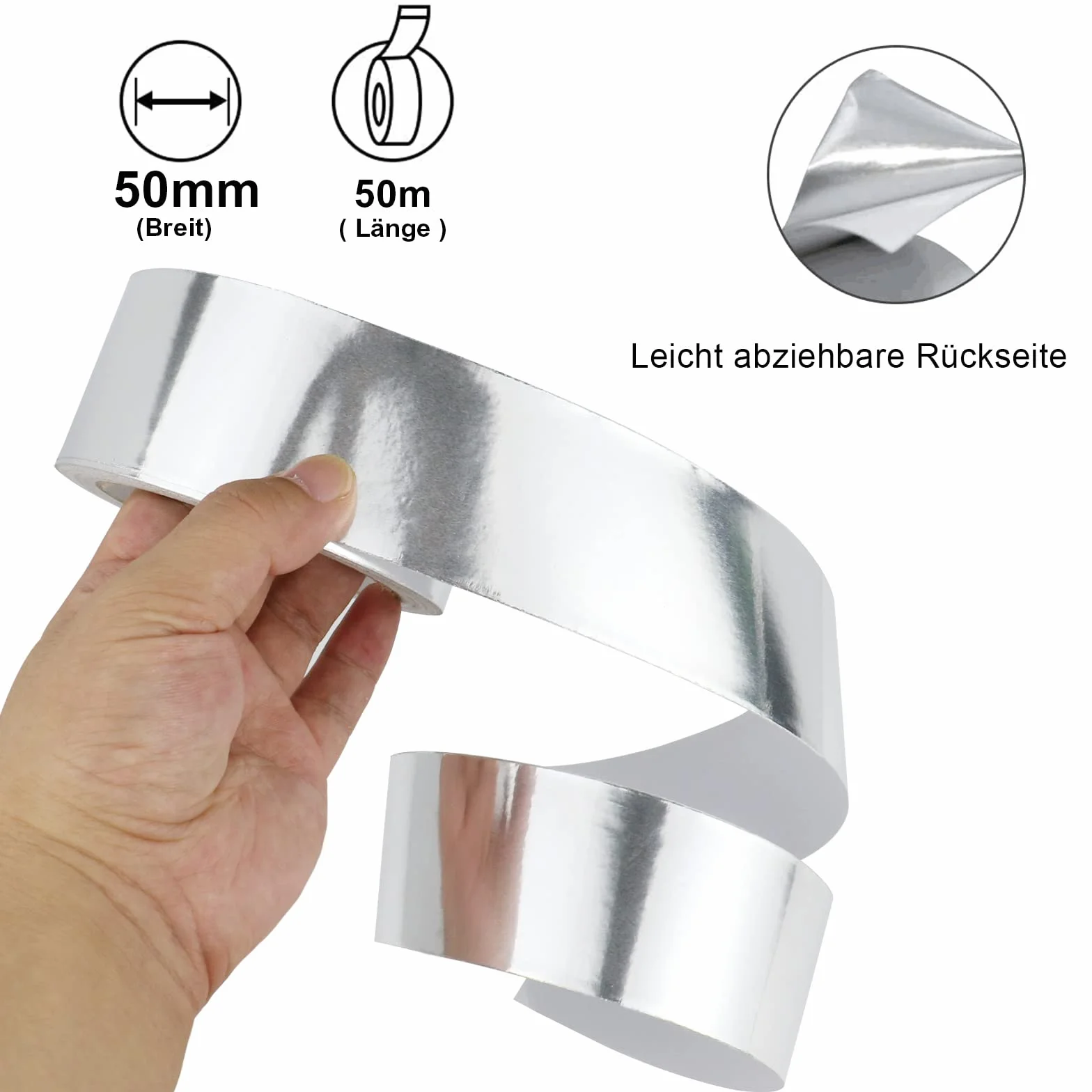 BOMEI PACK Cinta de aluminio 50mmx50m cinta de alta temperatura cinta reparación de aluminio para conductos, aire acondicionado - 2 Rollo Cinta Adhesiva de Aluminio,