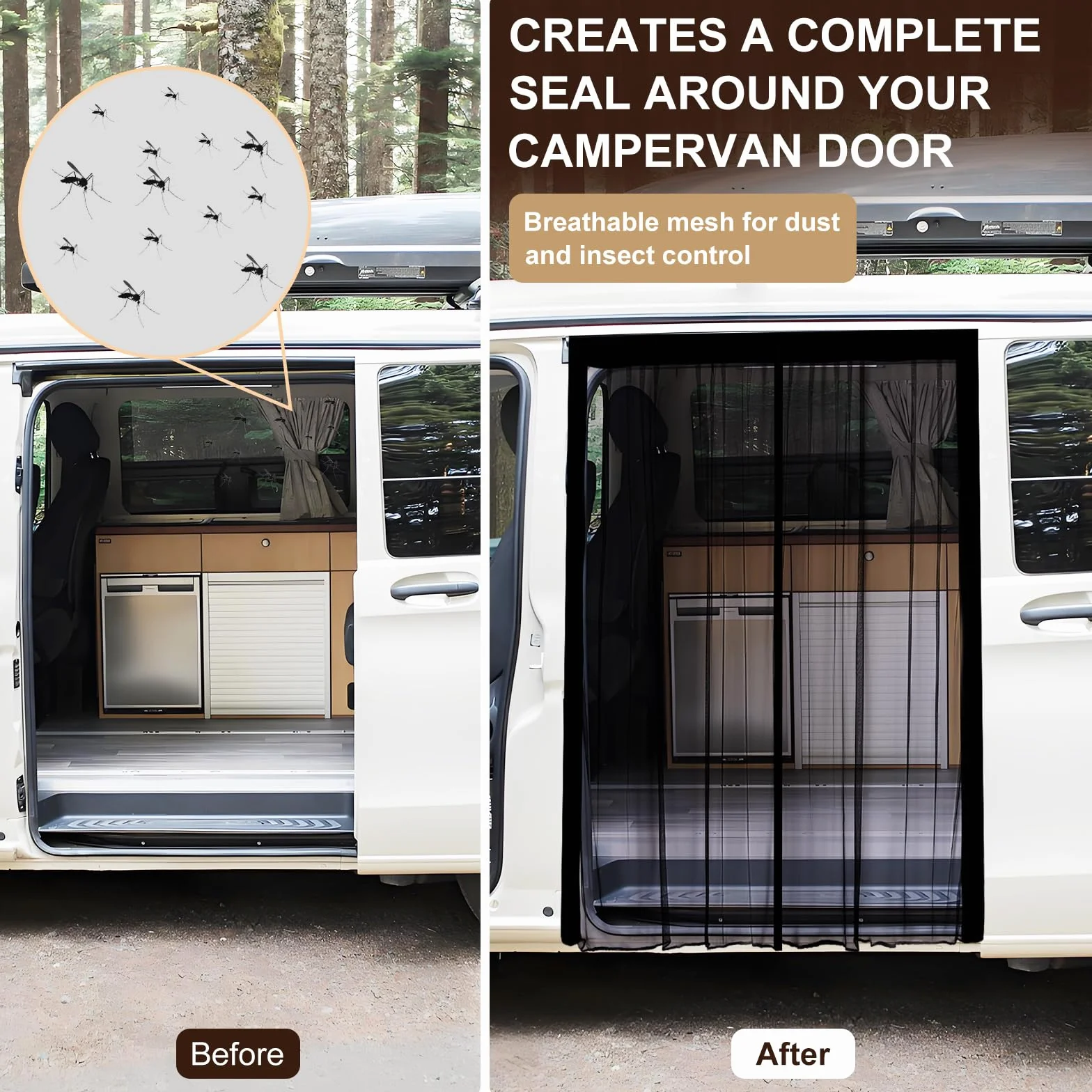 Mosquitera magnética para furgoneta, mosquiteras para coche, imanes Universa, cierre magnético central, autocaravanas, puerta lateral/maletero, ventilación, 180 x 150 cm