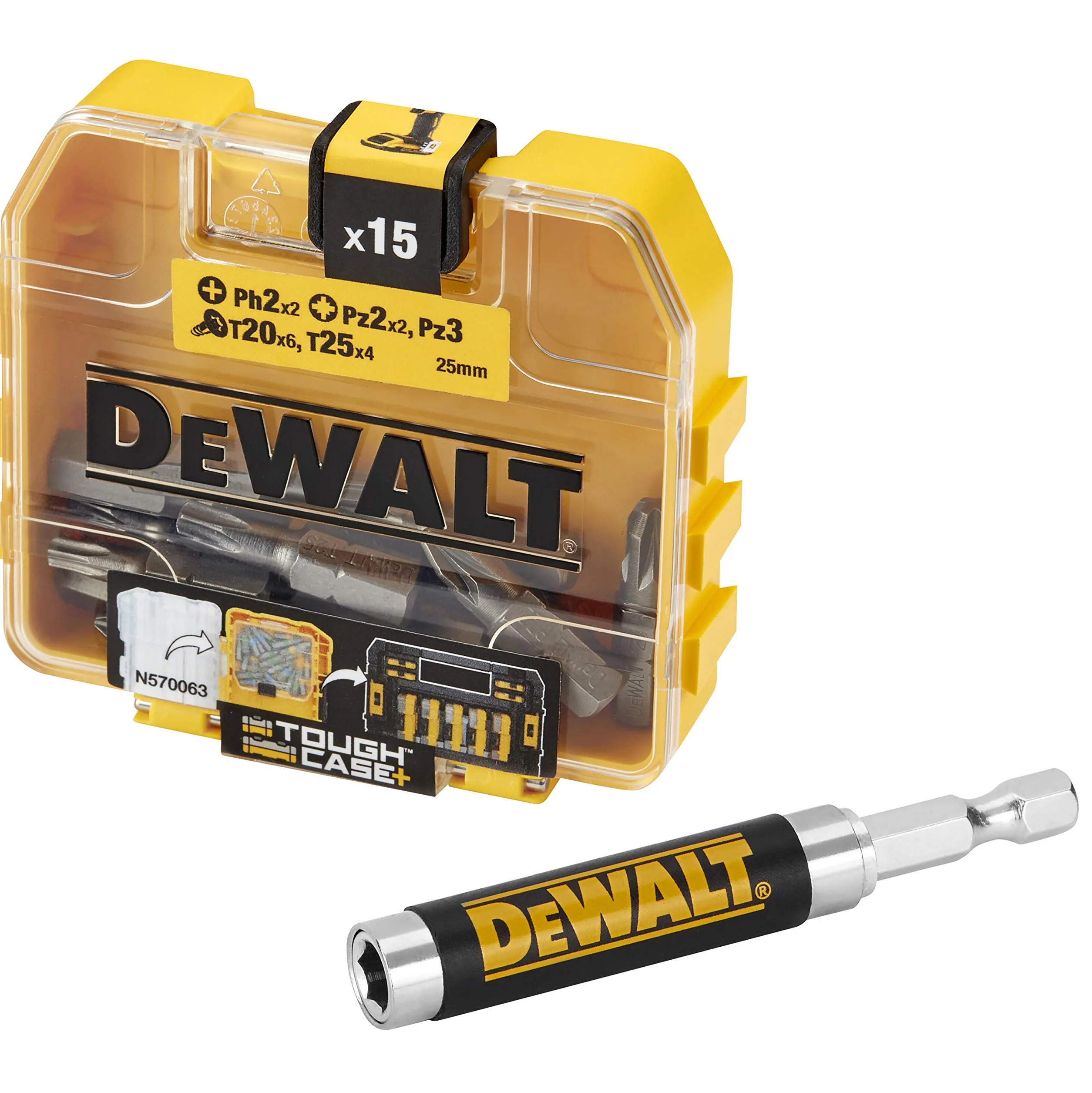 DeWalt DT71573-QZ - Toughcase: Estuche de accesorios PH2 x2, PZ2 x2, PZ3, T20 x6, T25 x4 Para taladro atornillador