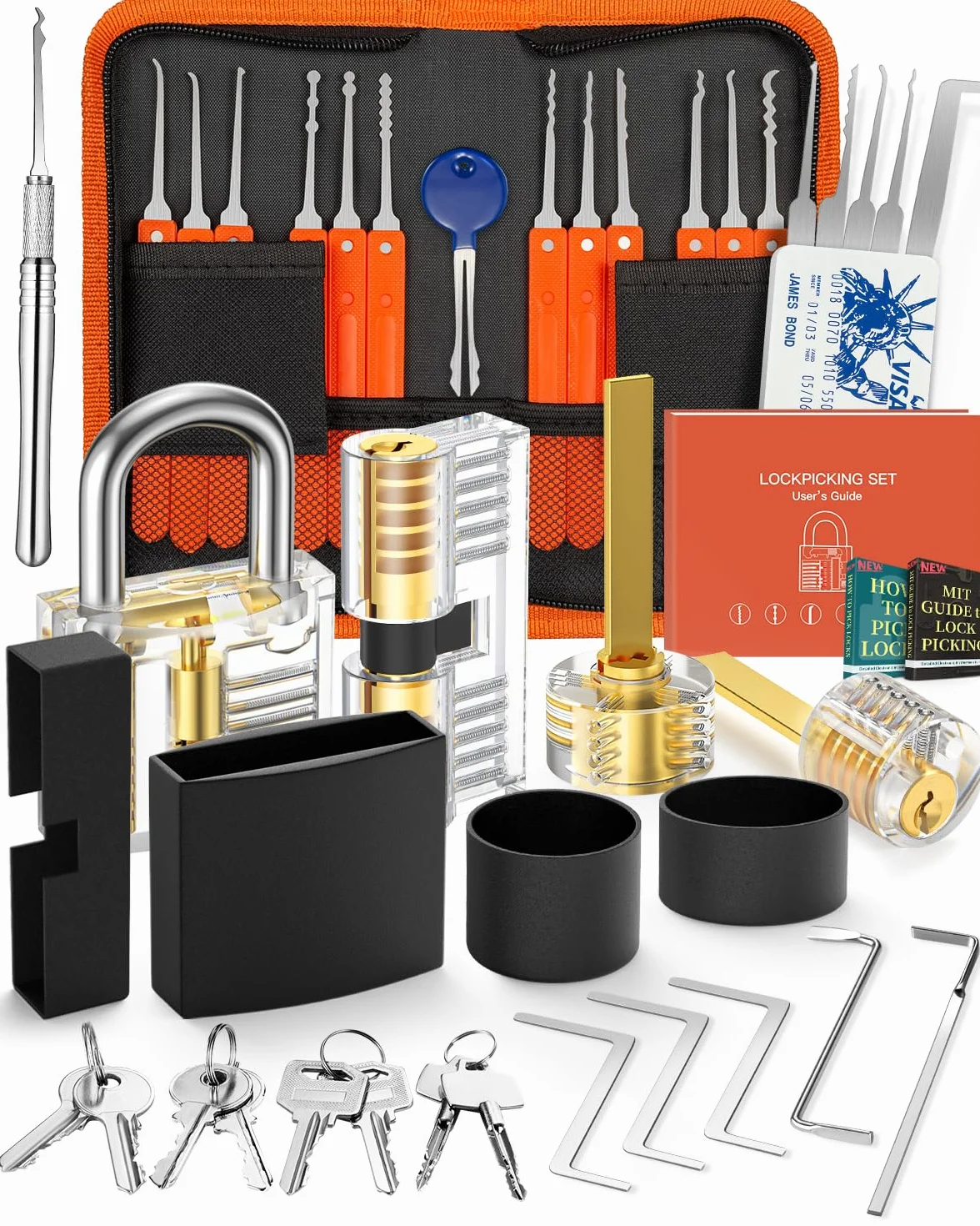 Juego de Ganzúas 38+4 Piezas, Eventronic Juego de 38 Ganzúas con 4 Cerraduras Transparente de Capacitación, Lockpicking Set de Extracción para Principiantes y Cerrajeros Profesionales