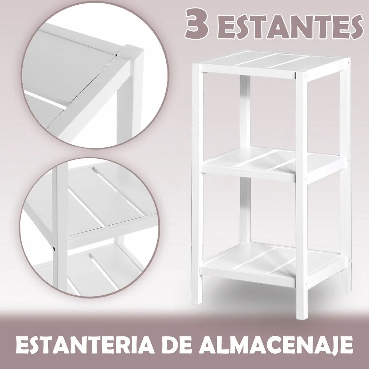 LOLAhome Estantería Bambú Natural 3 Baldas Baño 33x36x85 cm