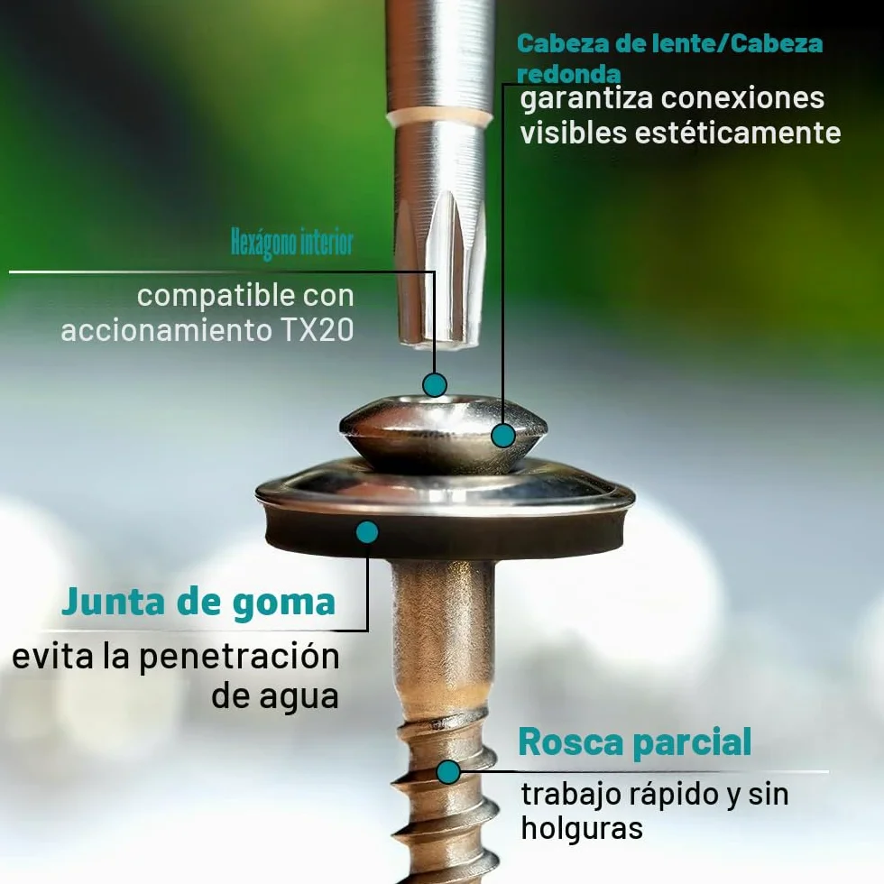 VOOXA 100 piezas tornillos de acero inoxidable A2 SPENGLERSCHRAUBEN 4,5X35 con junta de sellado EPDM de 15mm | cabeza lenticular TX20 | Para madera/metal/plástico o con taco para muro