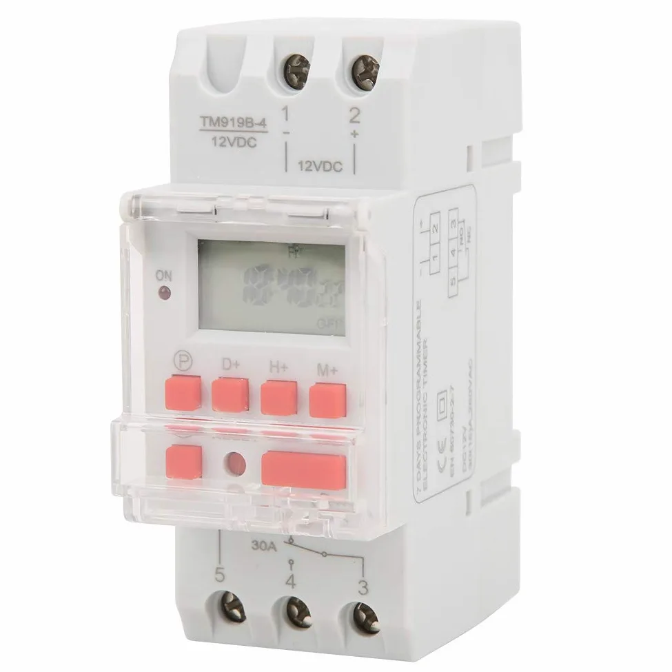 TM919B-4 Interruptor de Temporizador 12V DC 30A, 7 Días Pantalla Digital LCD Temporizador de Encendido y Apagado