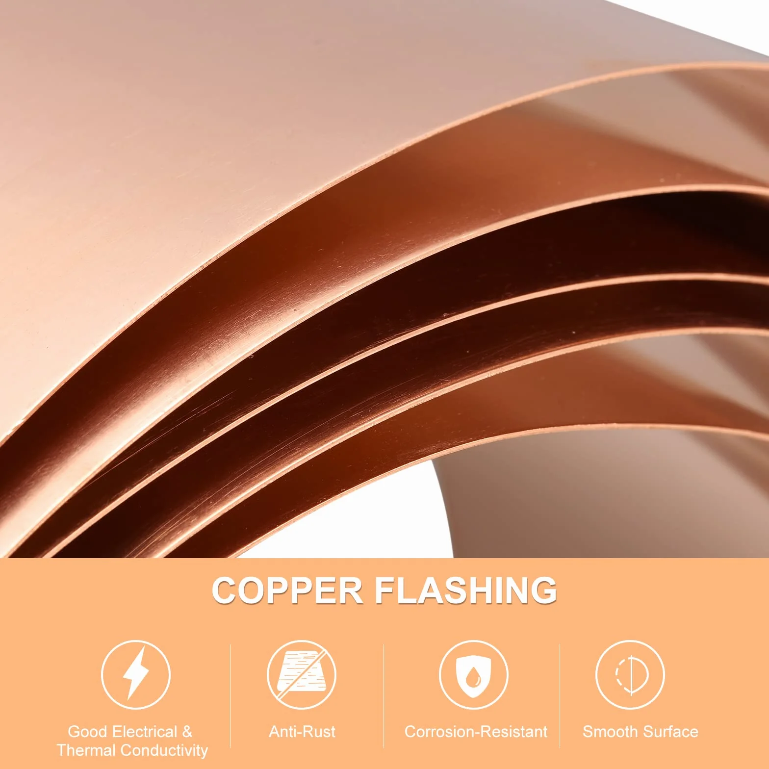 sourcing map Cobre Hoja Rollo 3500mm x 100mm x 0.1mm, 99.9% Puro Cobre Tira Cobre Intermitente Metal Lámina Placa para Electricidad Bricolaje Proyectos (Múltiples Tamaños)