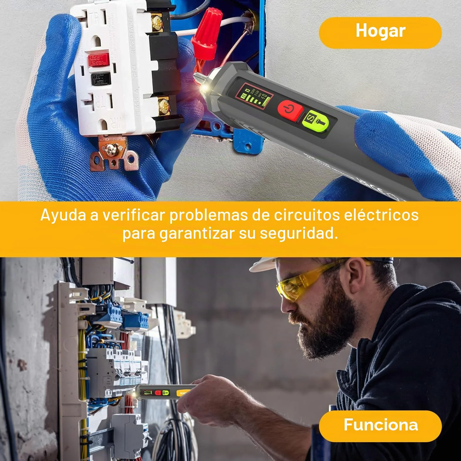 SURFOU Detector de Voltaje sin Contacto AC 12V-1000V NCV Linterna LED Alarma Sonora para Electricistas
