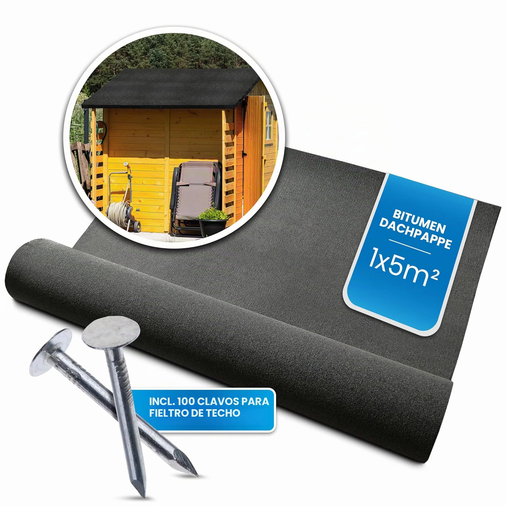 GARTENPIRAT Rollo con 5,0 m² de Tela asfáltica arenosa para techos Color Negro