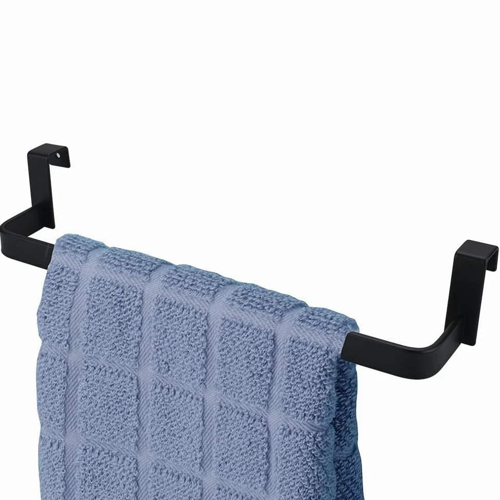 Kibath 438423 Toallero de Acero Inoxidable. Sin taladros para Mueble de baño. Acabado en Negro Mate. Largo 36cm. Colocación sin Necesidad de Herramientas, 36 cm