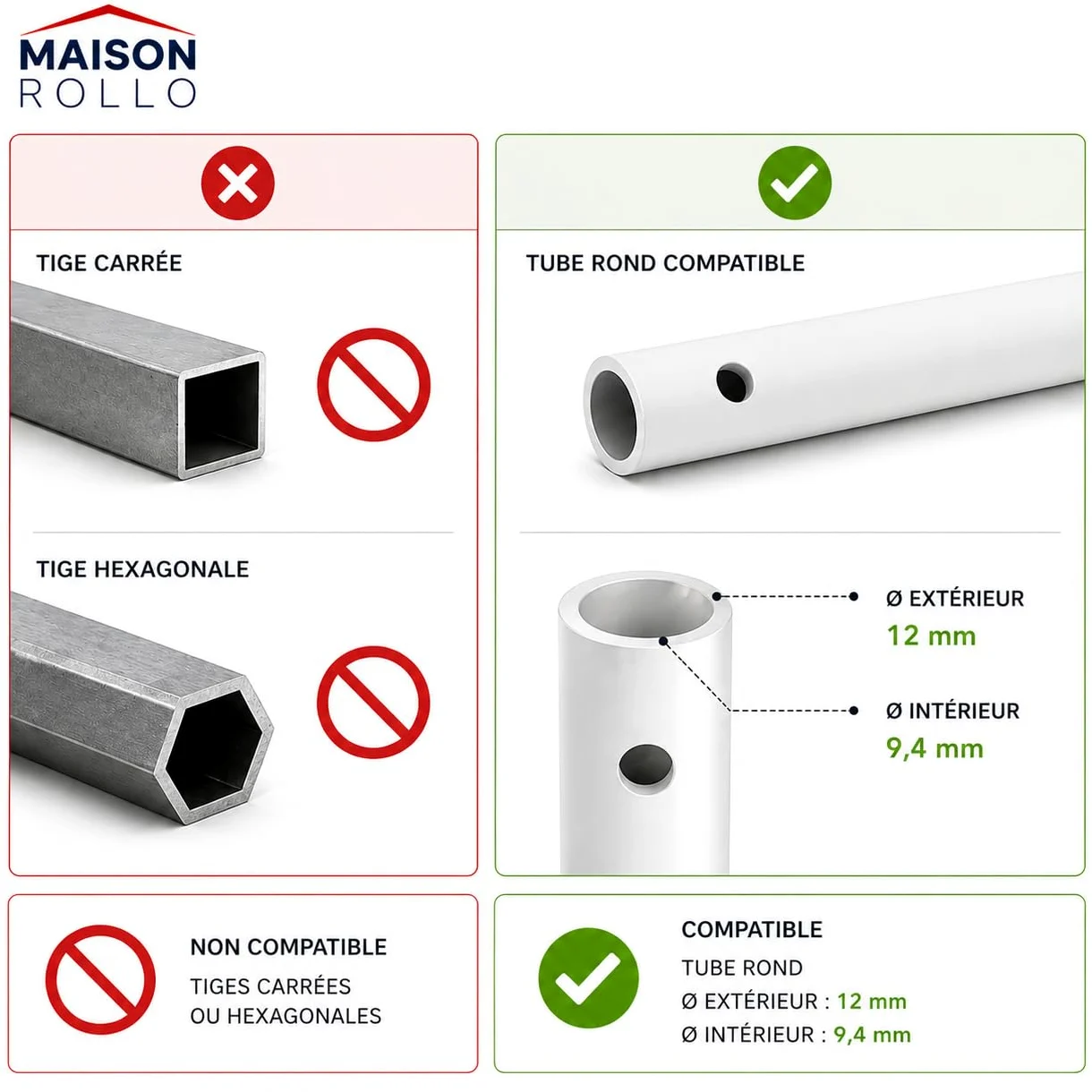 Manivela de persiana enrollable 100 cm – Manivela completa de acero lacado blanco Ø12 mm con mango ergonómico y soporte de pared – Maison Rollo