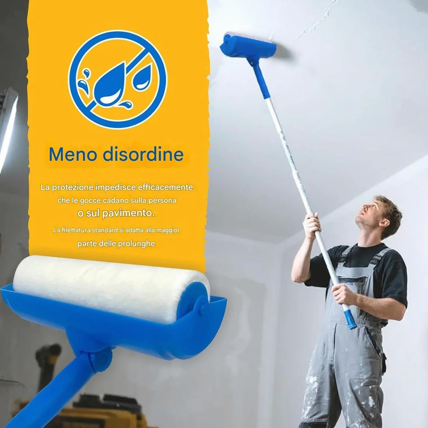 Rodillo de pintura largo con aplicador antigoteo y Exteon de 25 cm, a prueba de salpicaduras, juego de pinceles para interiores del hogar, cocina, sala de estar, pintor de pared de piel Cabi Ga