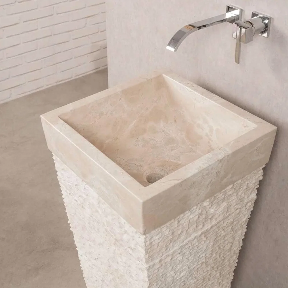 wanda collection - Lavabo de pie piramidal de Piedra para Cuarto de baño Habana Crema