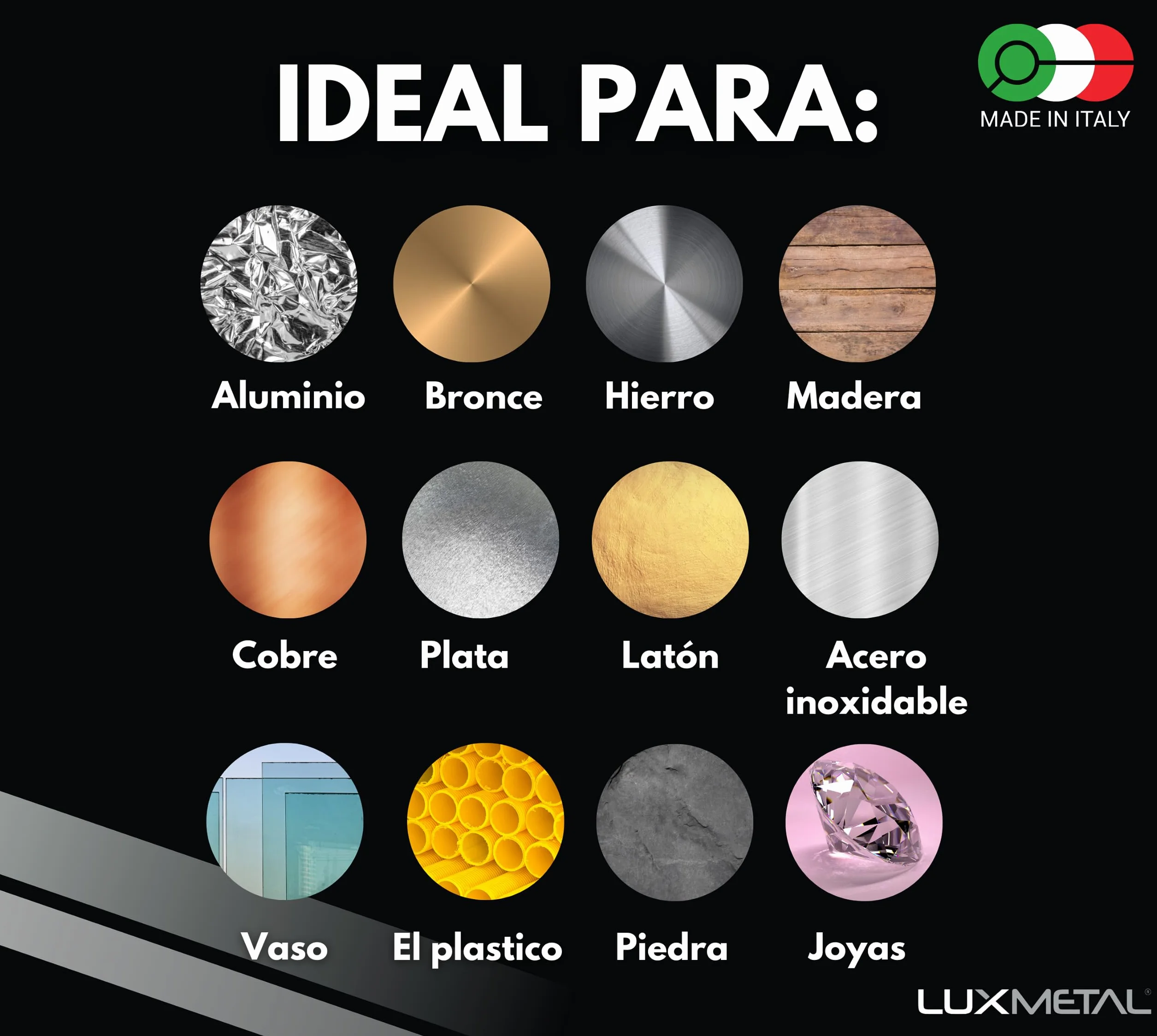 Lux Metal - Kit 3 discos de pulido de 200 mm A-B-C en algodón Set para pulido espejo Aluminio Acero inoxidable Discos de pulido de metales para rueda de amoladora Latón Cobre Madera Mármol Plexiglás