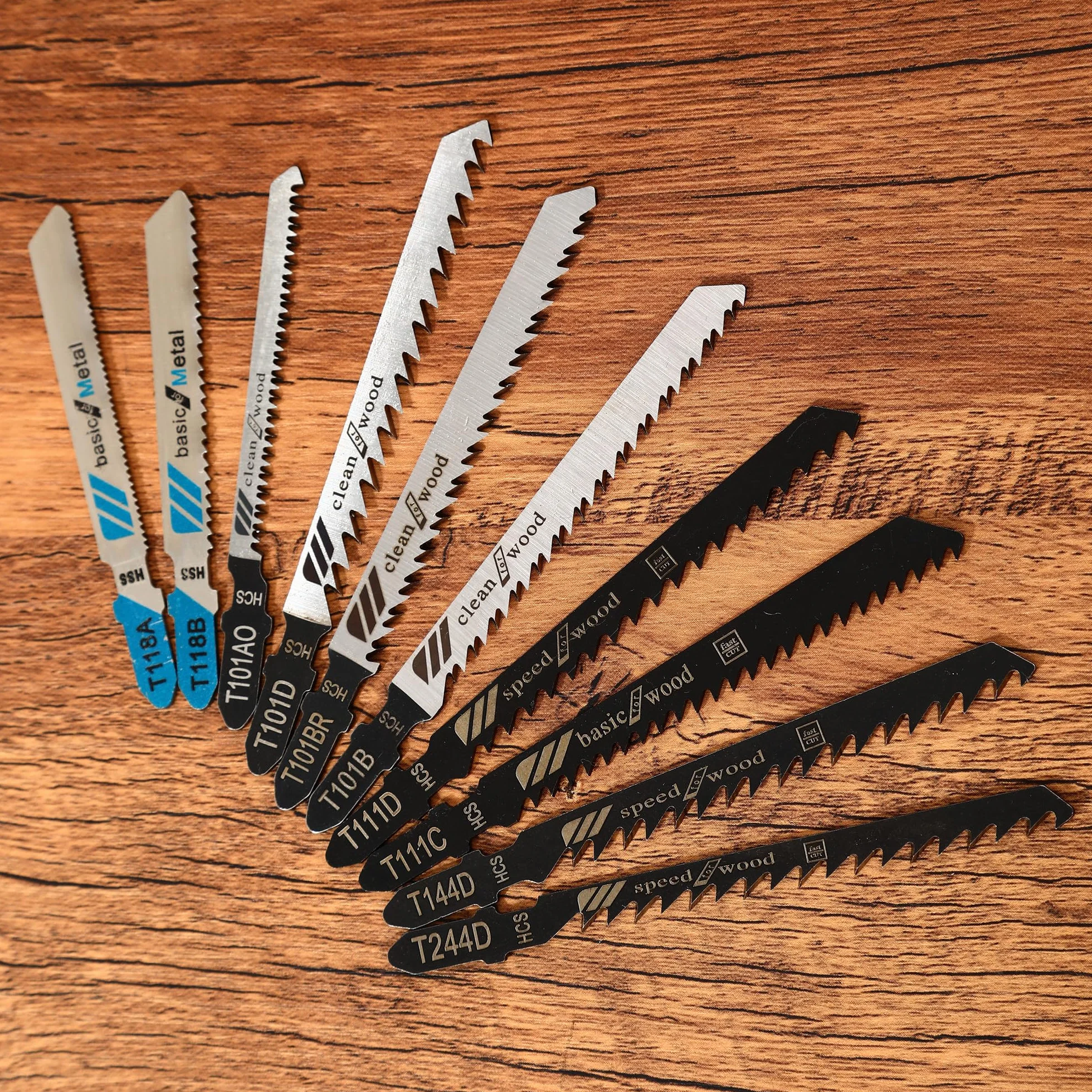 Profesional Hojas De Sierra De Calar Basic, 10 Modelos, Vástago en T, Caja de Plástico, para Madera, Plástico y Metal