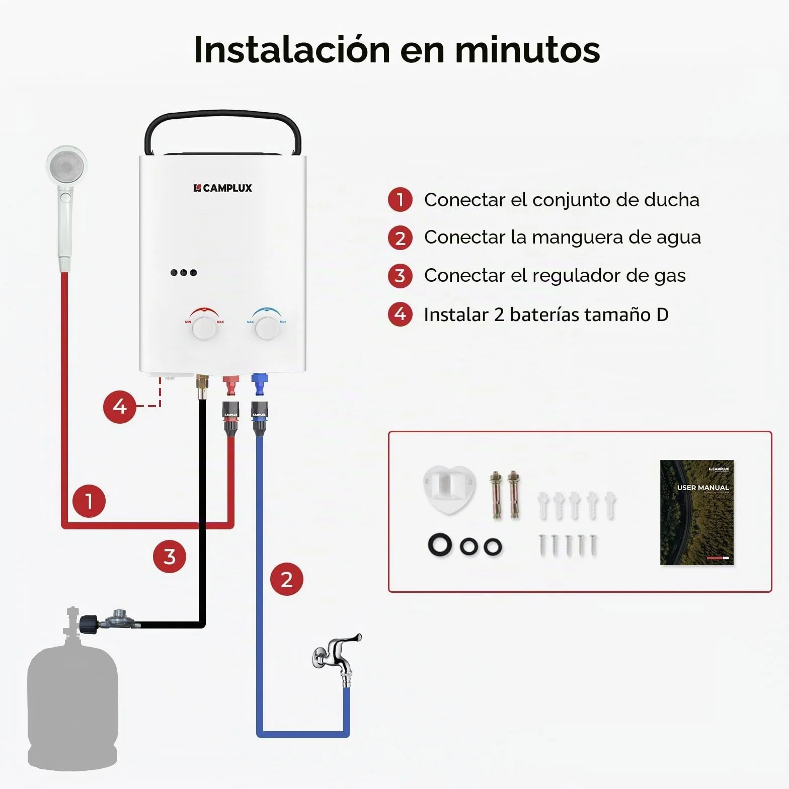 Camplux AY132 Calentador de Agua a Gas Portátil 5L/min 10kW LPG