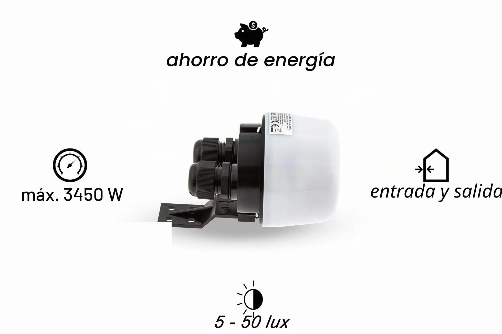 HUBER Twilight 10 Interruptor crepuscular para Exteriores, Sensor crepuscular Ajustable [5-50 Lux], protección IP65 I Interruptor crepuscular de Superficie 230V, 2 entradas de Cable