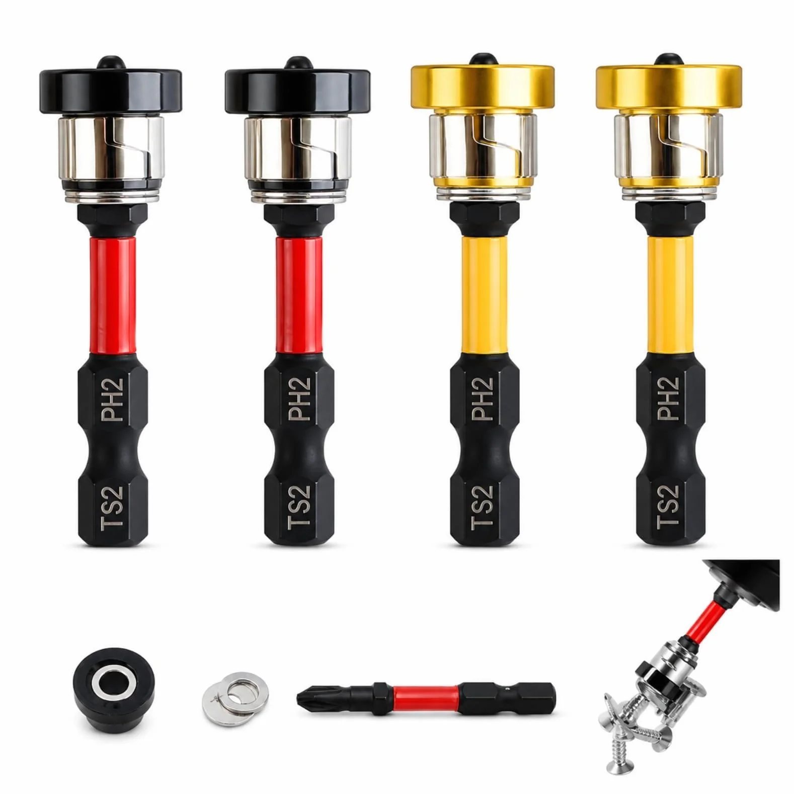Juego de 4 puntas magnéticas PH2 de 1/4", punta de destornillador de posicionamiento para yeso y paneles de yeso, ajuste de profundidad de tornillo, para taladro y atornillador eléctrico inalámbrico