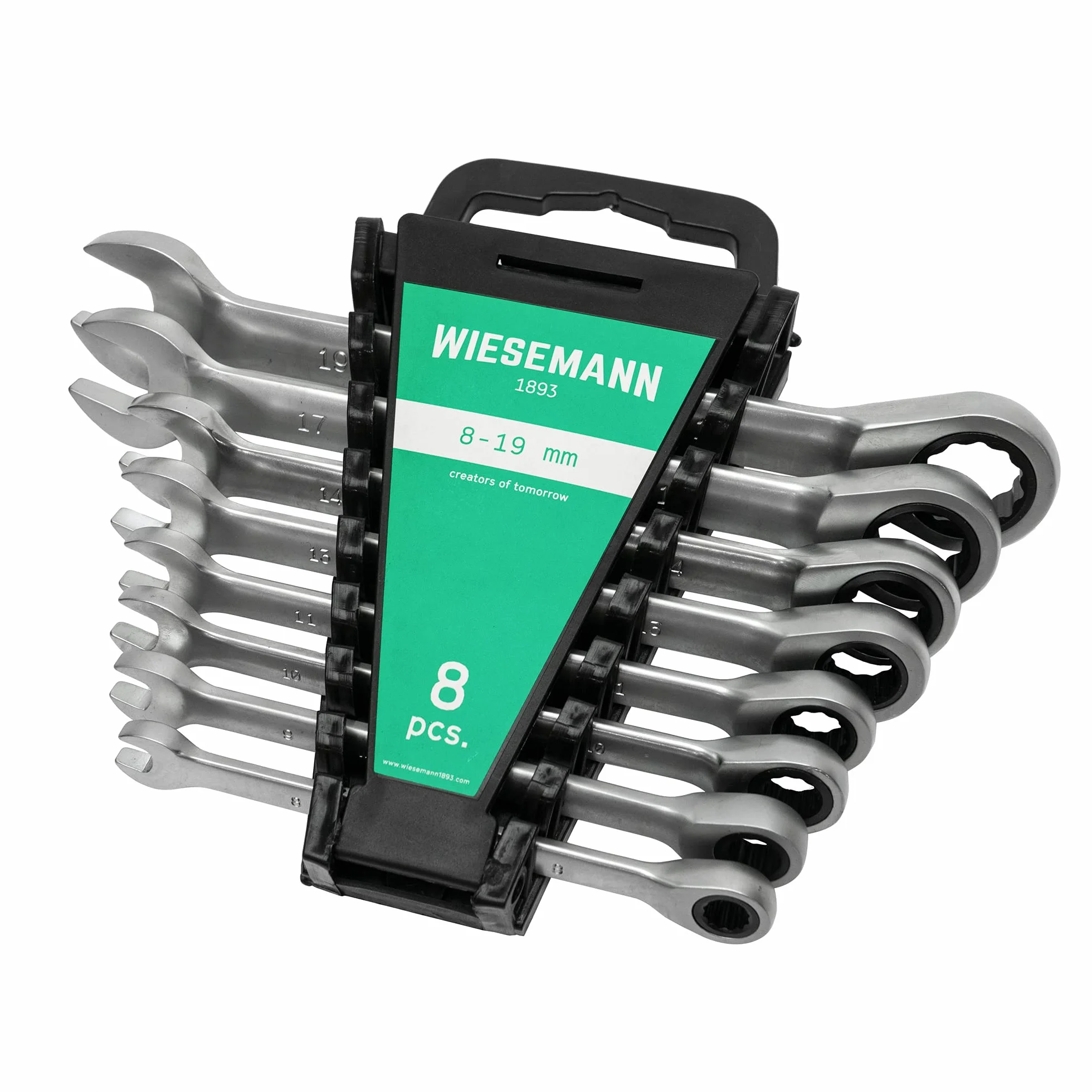 WIESEMANN 1893 Juego de 8 llaves combinadas de 8-19 mm con 72 dientes Cabeza de estrella con trinquete |De Acero al cromo vanadio, cromado | 80393