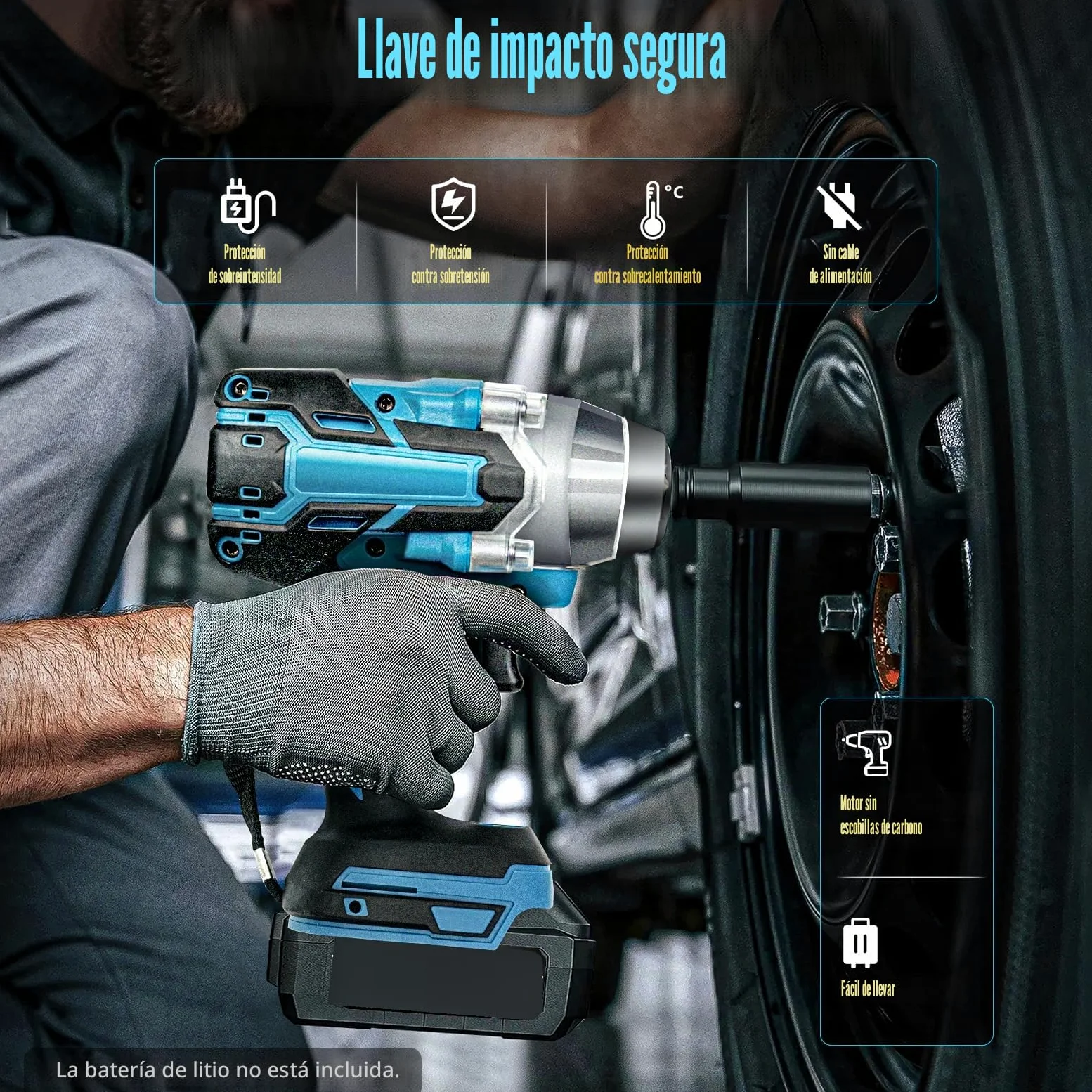 Atornillador de impacto con batería de 1/2 pulgadas, sin escobillas, 520 Nm, 18 V, compatible con luz LED, sin escobillas, para Makita (sin batería, sin cargador)
