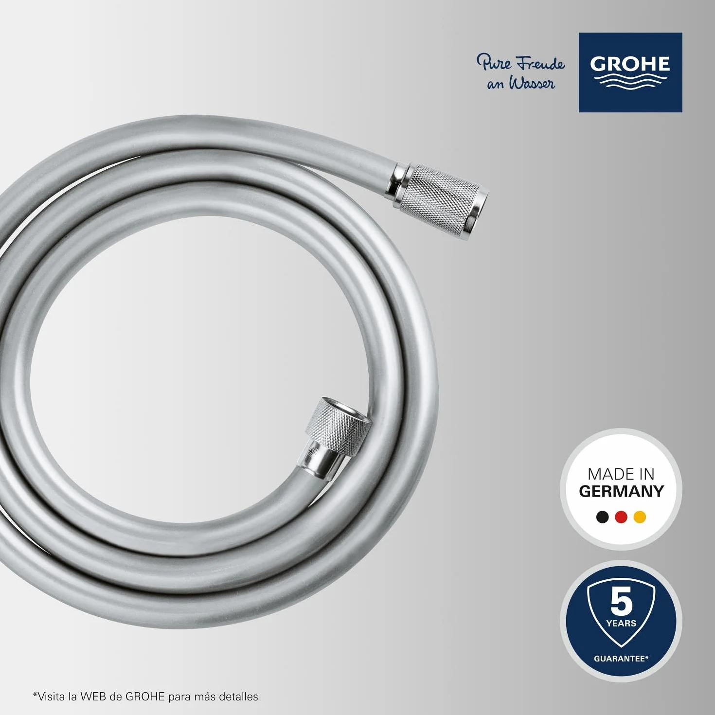 GROE Vitalioflex Trend - Manguera de ducha (1.5m, resistente al calor, sistema anti-torsión, conexión universal, instalación QuickFix), cromo, 28741002