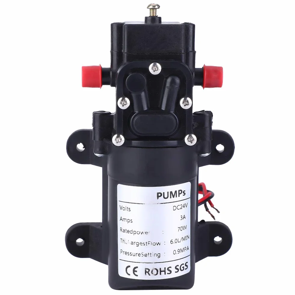 Bomba de Agua para RV 24 V, 70 W, Autocebante con Diafragma, Alta Presión, Uso en Camping y Transferencia (Bomba Tubo Recto Doble Cara)