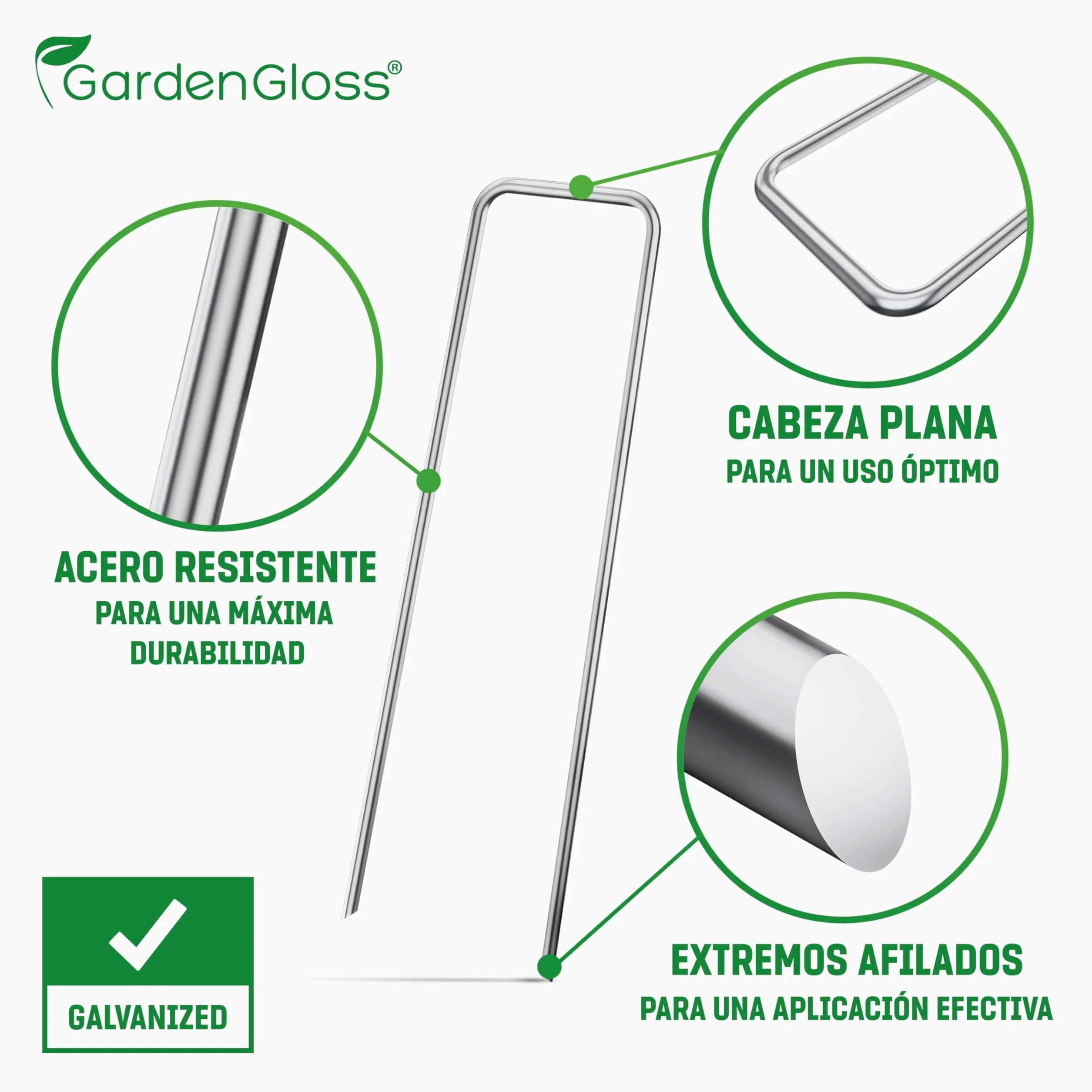 GardenGloss Grapas de Sujeción de Acero Galvanizado (100 Piezas) - Anclaje de Suelo Robusto para Malla Anti-maleza, Malla de jardín & Acampada - 150 MM de Largo, 25 MM de Ancho, Ø 3 MM