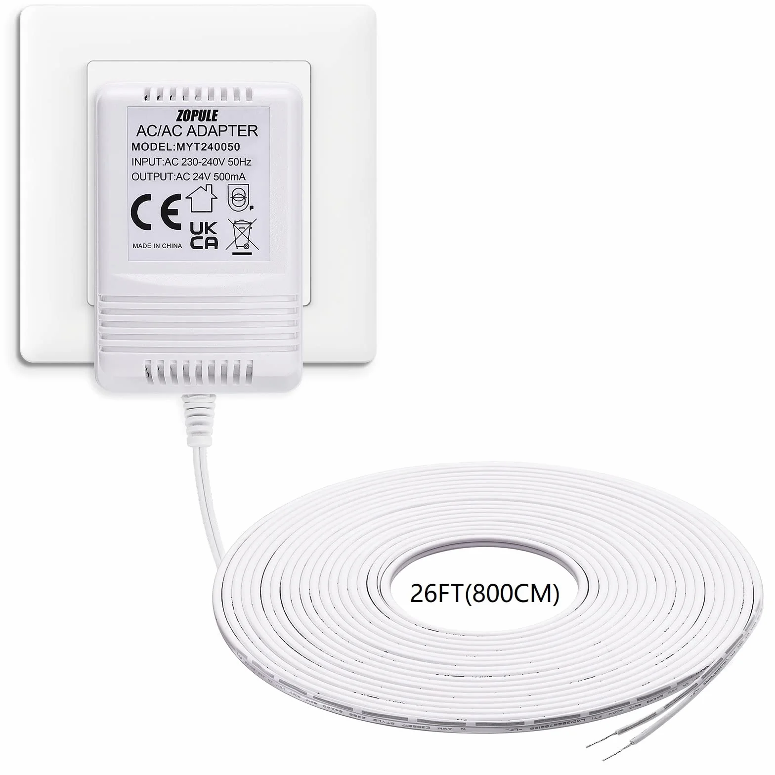 24 Volt 500mA transformador de timbre compatible con todas las versiones de timbre Ring y Nest Hello,Arlo, Eufy, Wyze timbre, adaptador de cable C para Nest,Honeywell termostato 8M cable largo.