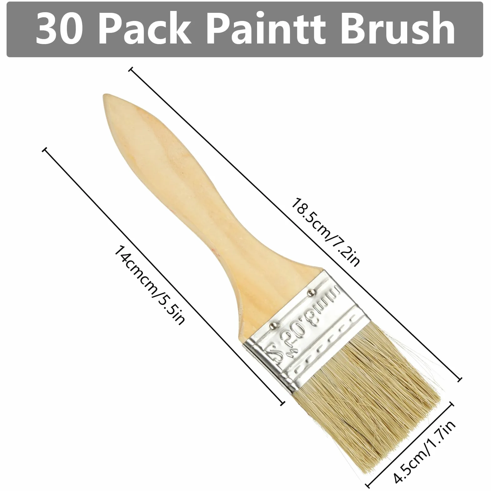30 Piezas Brochas Pintura 2 Pulgadas, Brocha Plana con Mango de Madera y Cerdas PP, Pinceles Pintura para Pared Muebles Taller Escuela Bricolaje DIY