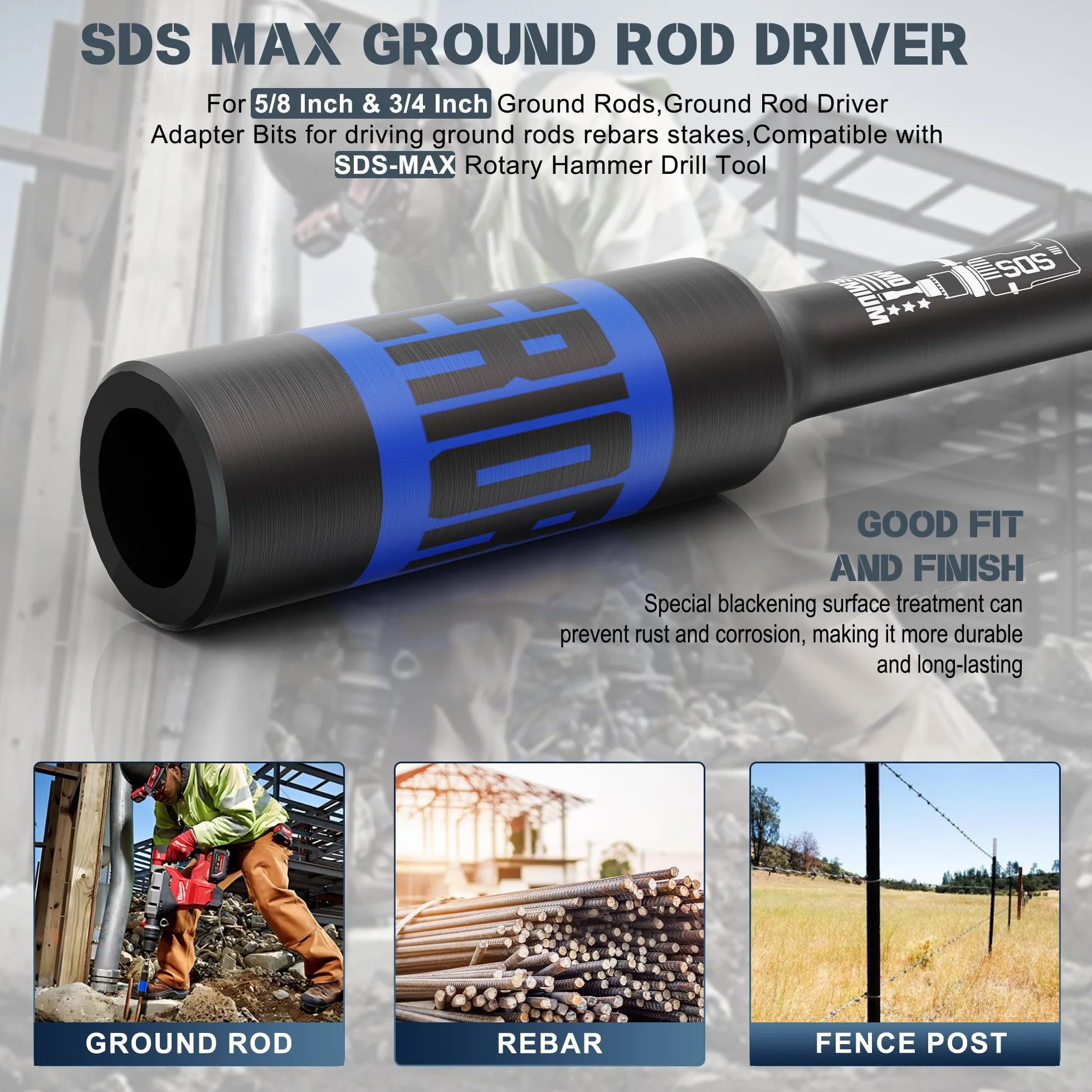SDS-Max - Adaptador de varilla de tierra para accionamiento de escaleras de tierra, compatible con SDS-Max rotatorio martillo perforador, diámetro interior 20 mm
